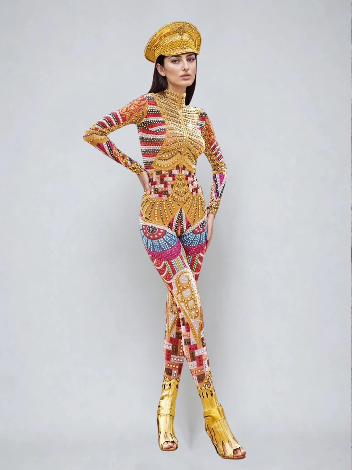 Mazra Long Sleeve Printed Embellished Jumpsuit - Image 4