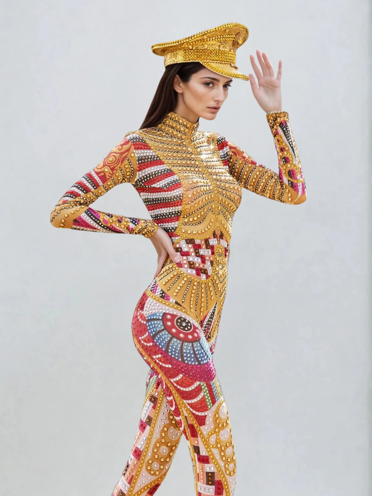 Mazra Long Sleeve Printed Embellished Jumpsuit - Image 5