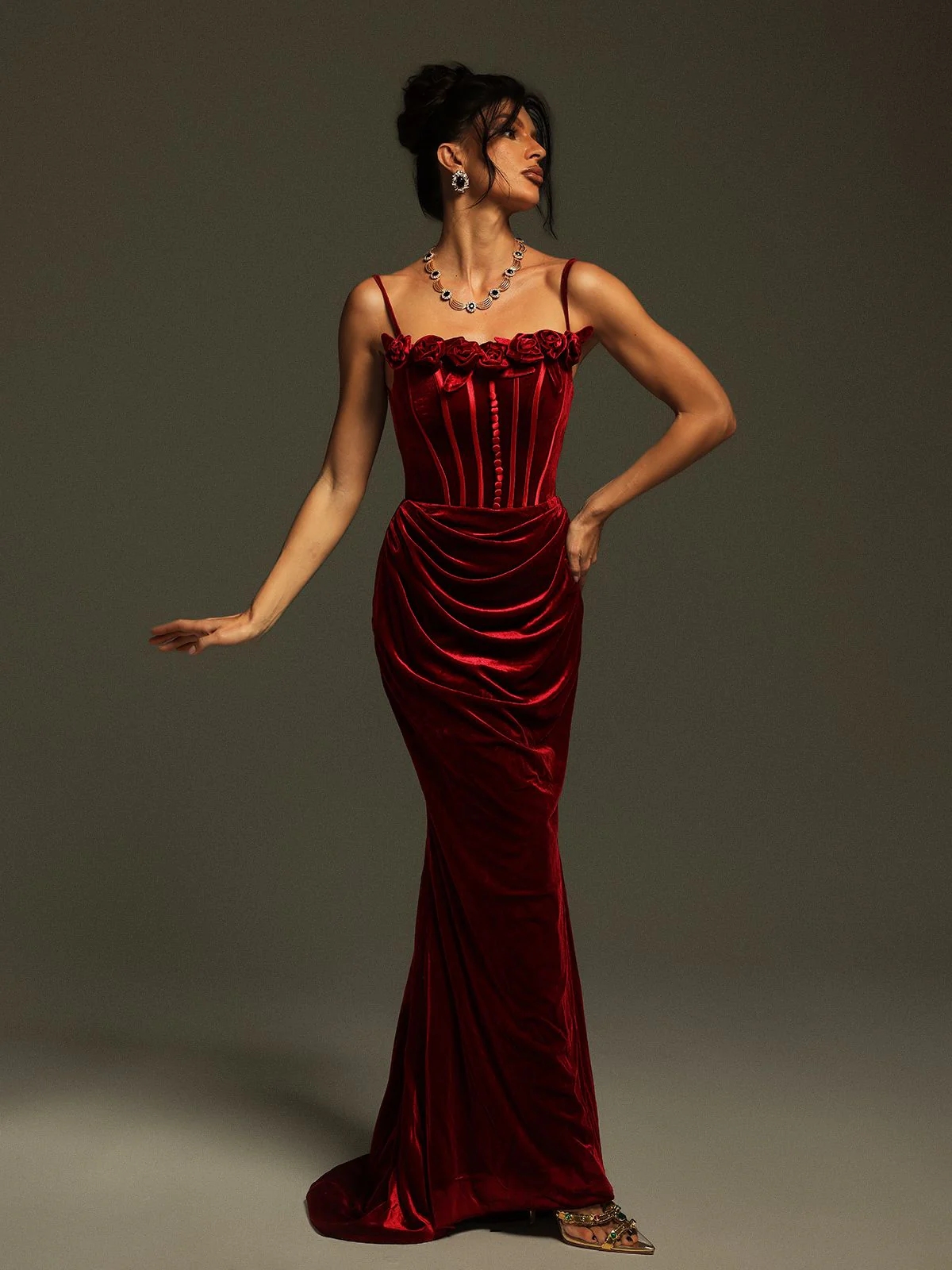 Mckay Spaghetti Flower Velvet Maxi Dress - Image 2