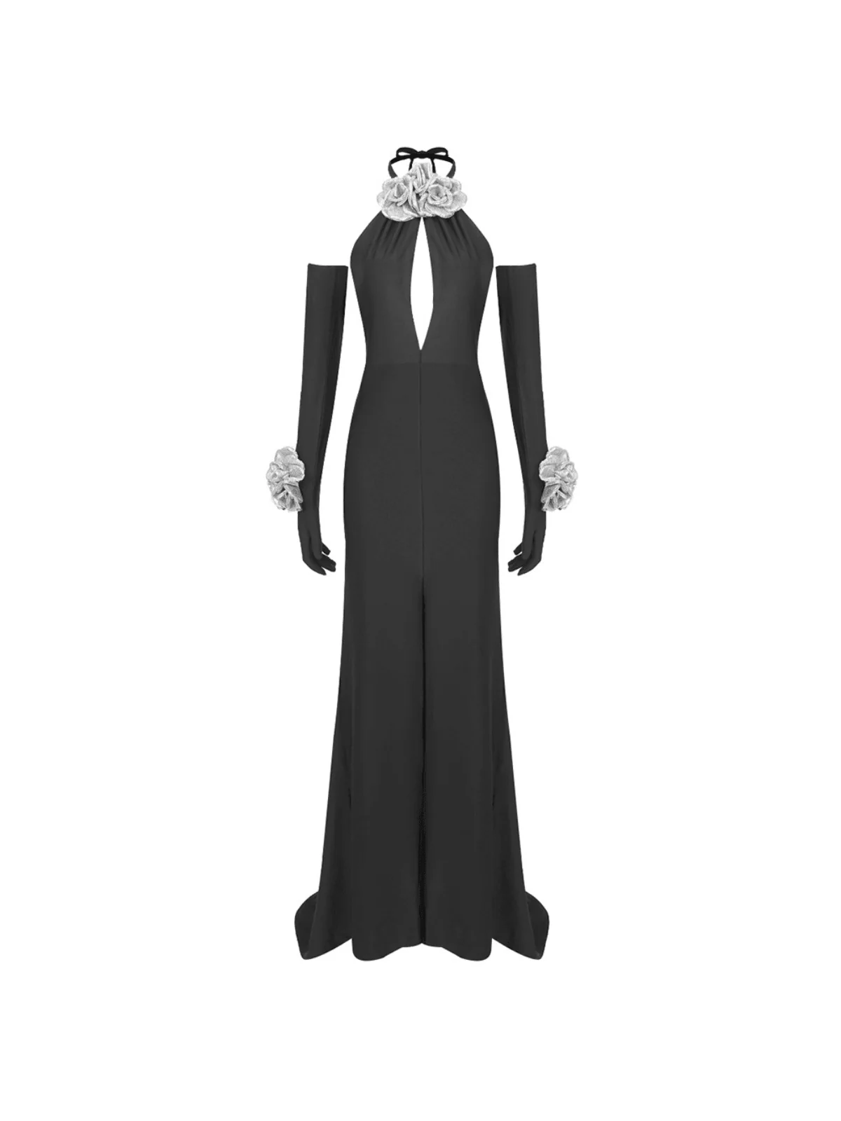 Milo Halterneck Flower Split Dress With Gloves - Image 6