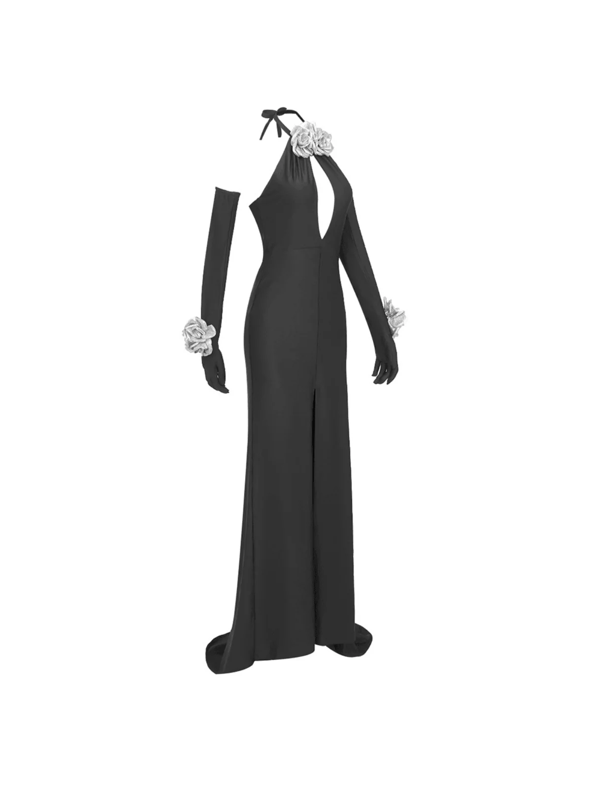 Milo Halterneck Flower Split Dress With Gloves - Image 7