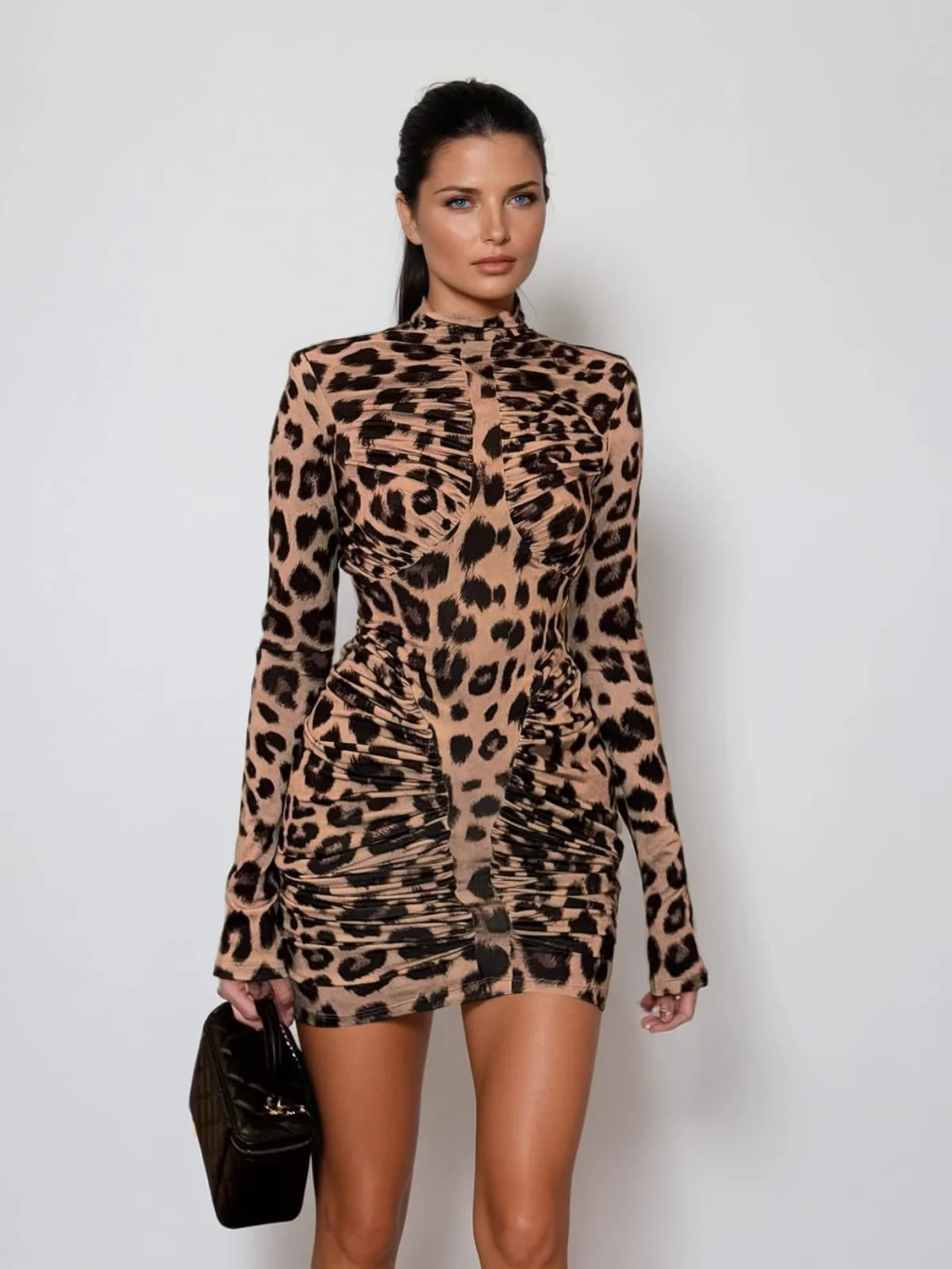 Mixotroph Backless Ruched Mini Dress In Leopard