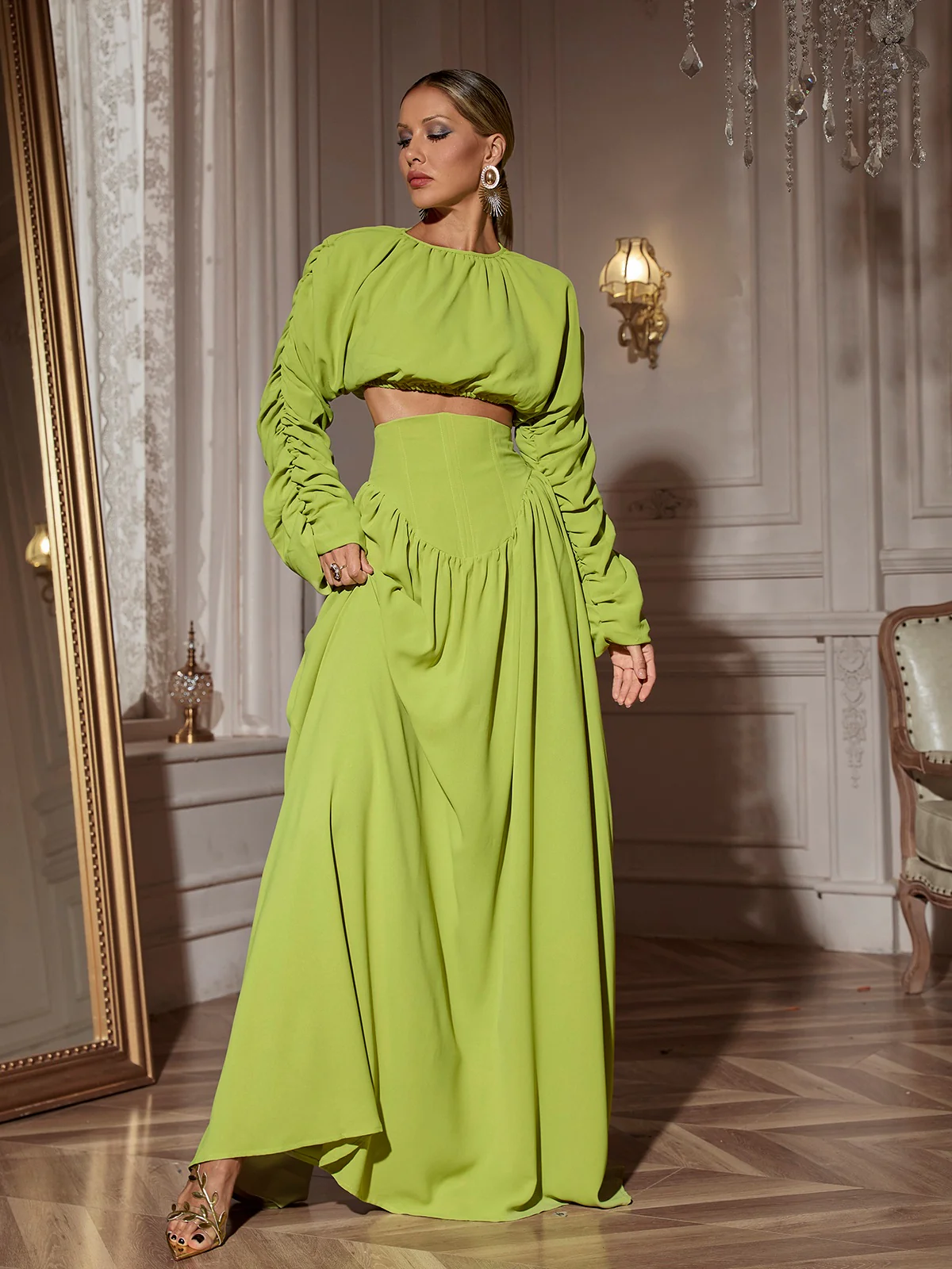 Mokgadi Long Sleeve Ruched Skirt Set - Image 3