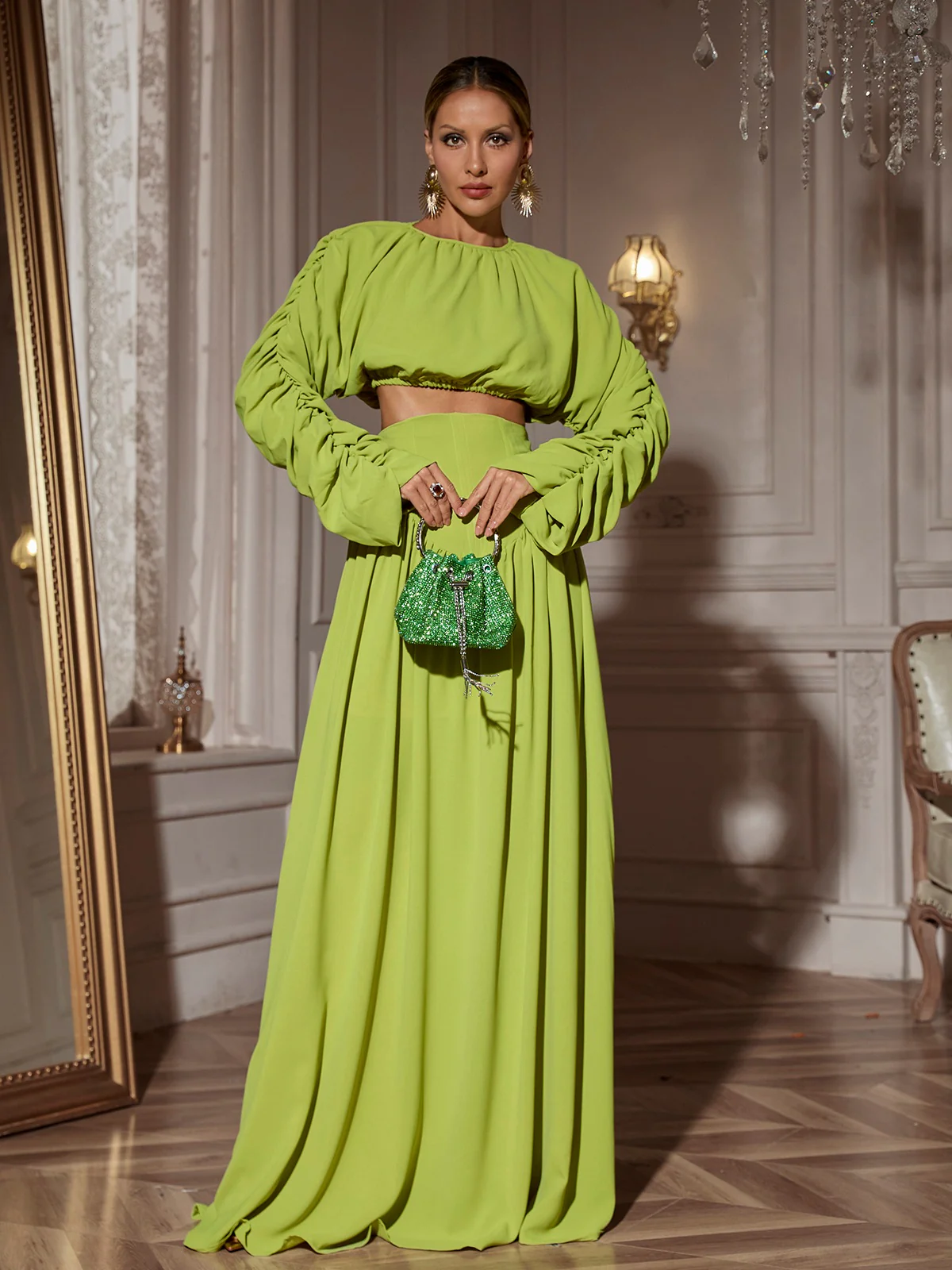Mokgadi Long Sleeve Ruched Skirt Set - Image 4