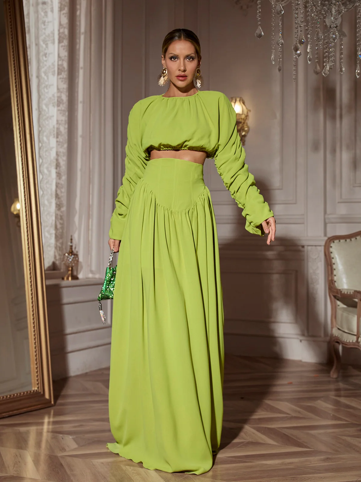 Mokgadi Long Sleeve Ruched Skirt Set - Image 5