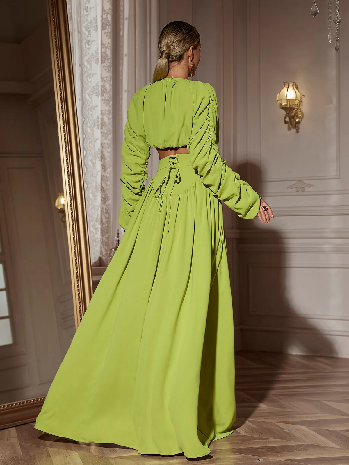 Mokgadi Long Sleeve Ruched Skirt Set - Image 6