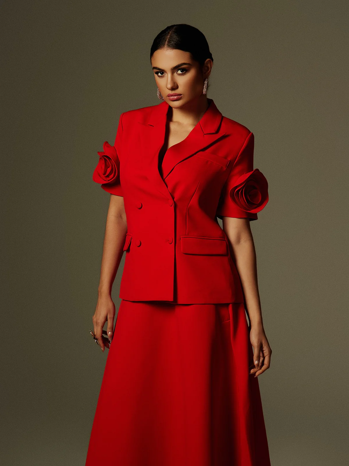 Naniel Short Sleeve Button Up Flower Blazer Set - Image 4