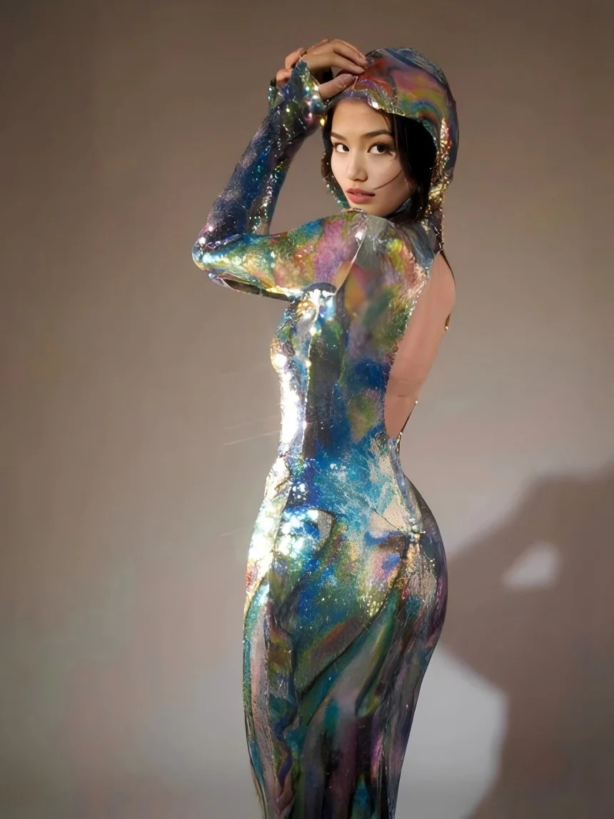 Nebraska Ombre Long Sleeve Hooded Maxi Dress In Blue - Image 4