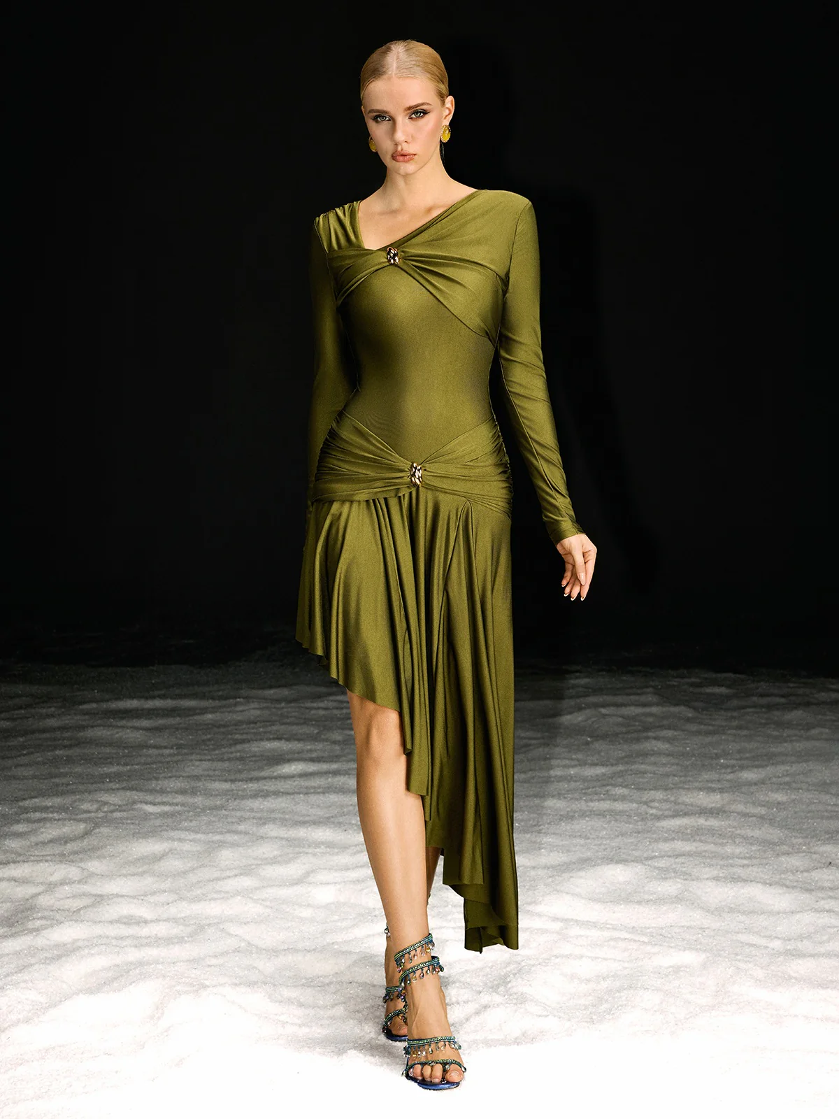 Nedelya Long Sleeve Draped Midi Dress - Image 2