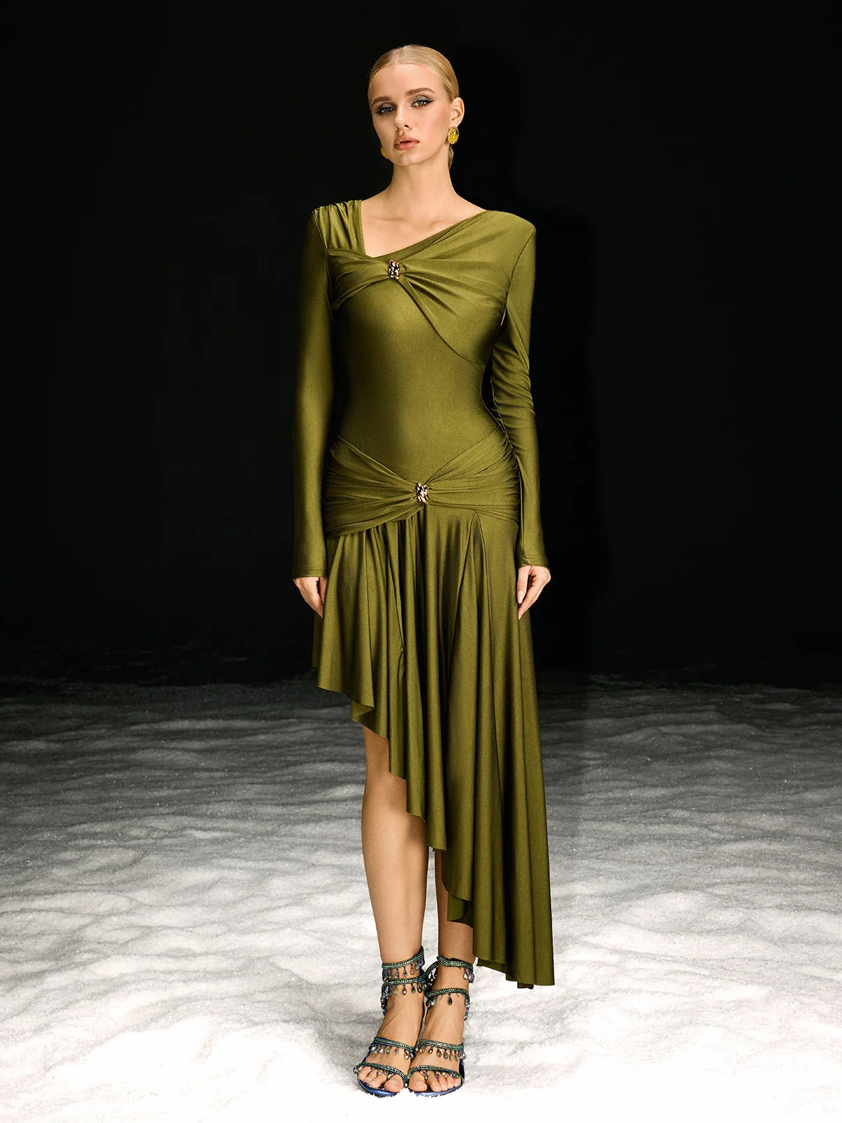 Nedelya Long Sleeve Draped Midi Dress - Image 4