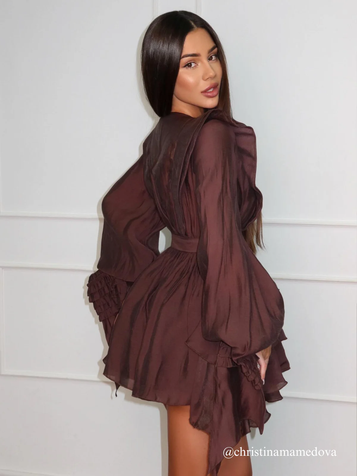 Neola Long Sleeve Ruffle Tiered Mini Dress - Image 4