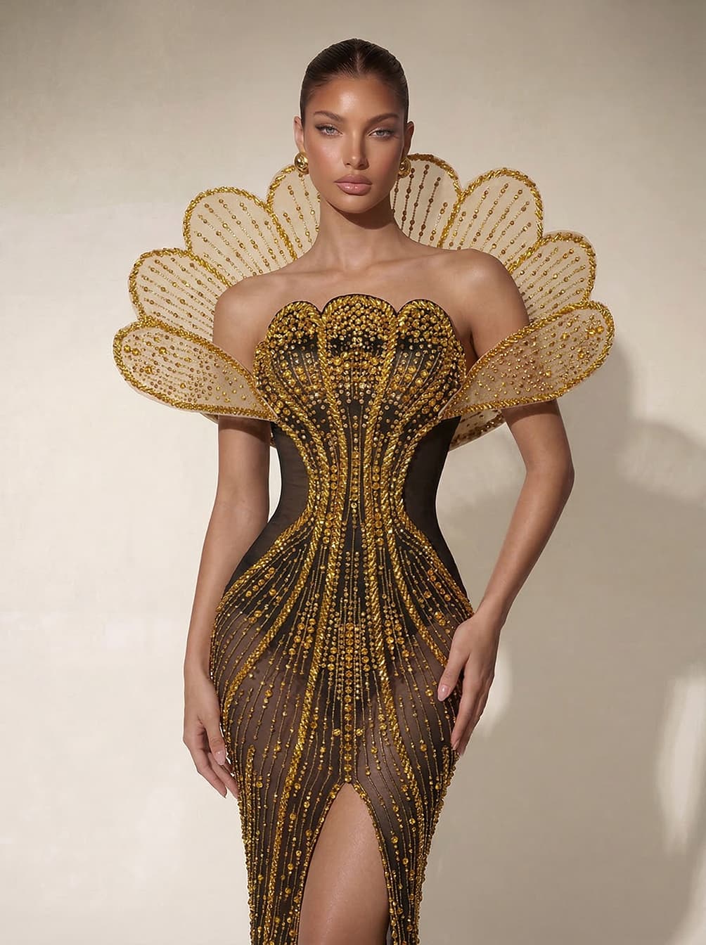 Nesvor Rhinestone Mesh Split Maxi Dress - Image 3
