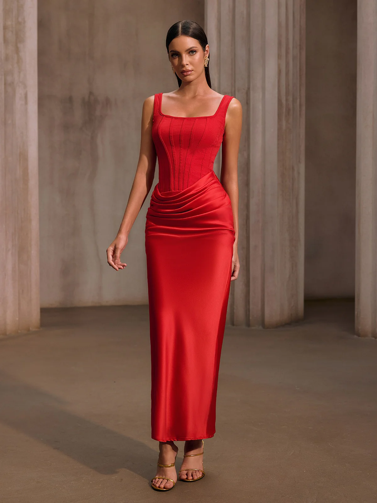 Nexilyx Corset Satin Maxi Dress - Image 2