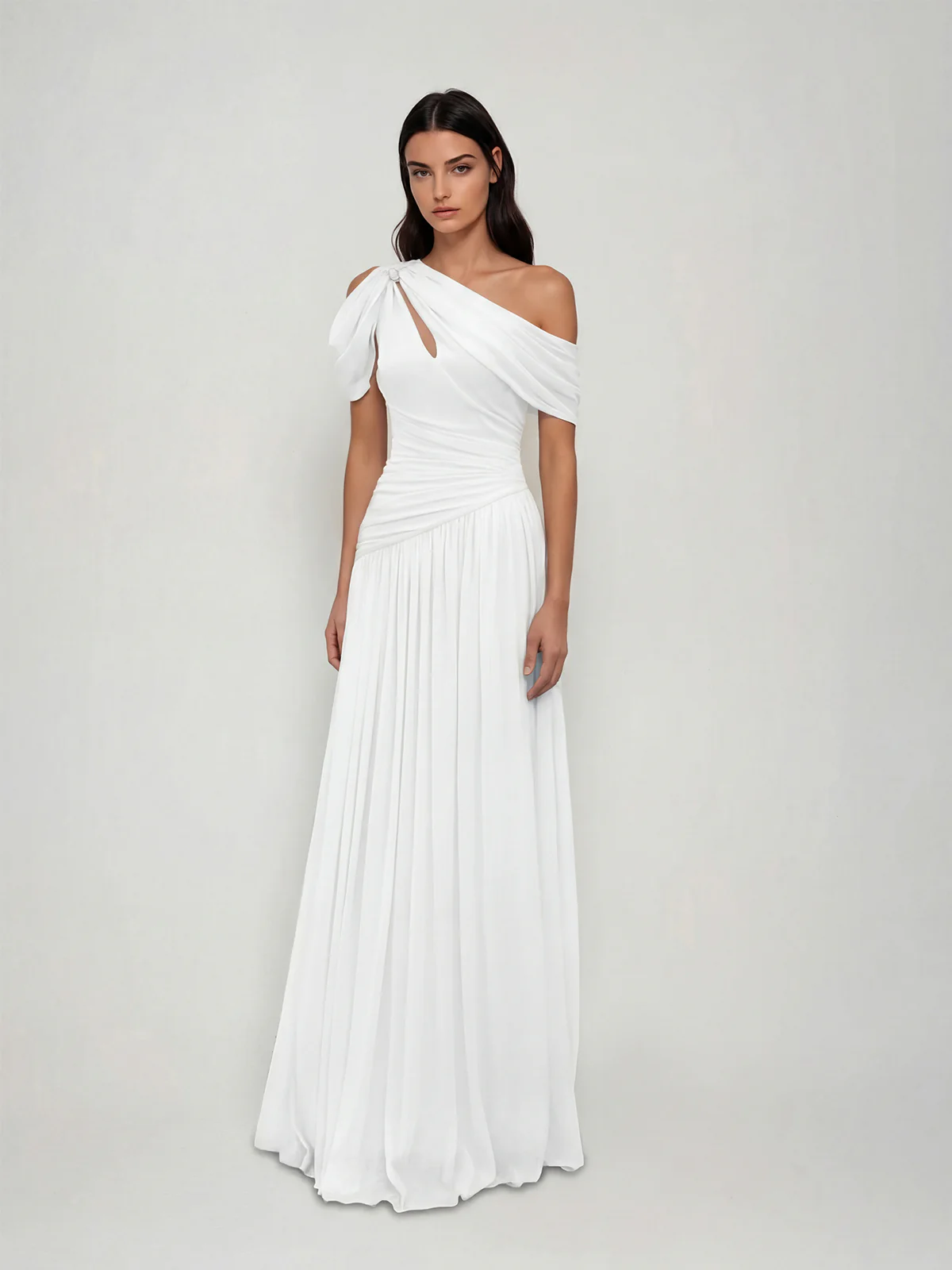 Nexoryn One Shoulder Ruched Maxi Dress In White - Image 2