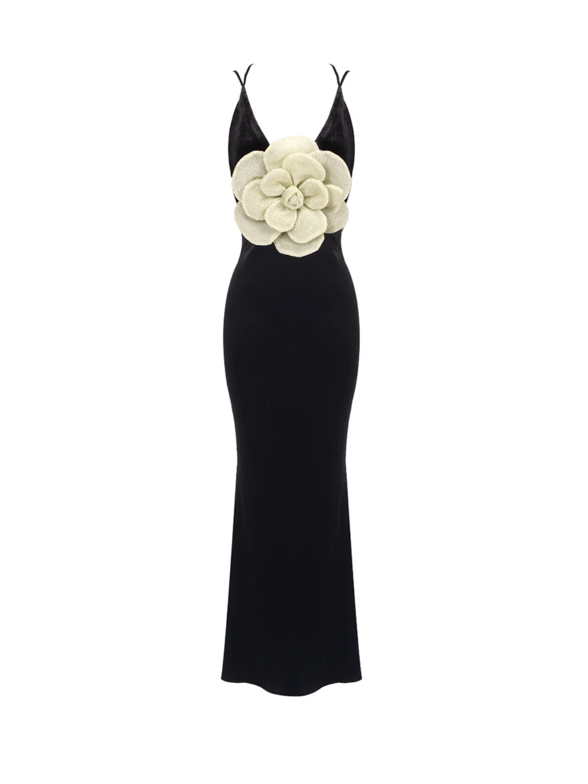 Nketiah Plunge Neck Flower Velvet Maxi Dress - Image 7