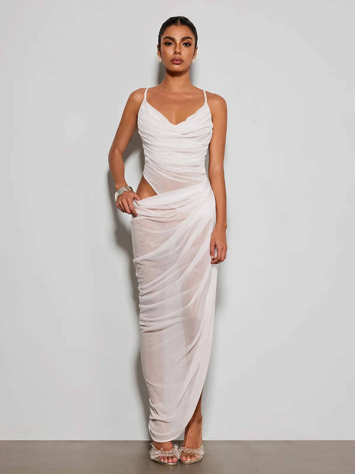 Norvethic Draped Cutout Split Maxi Dress