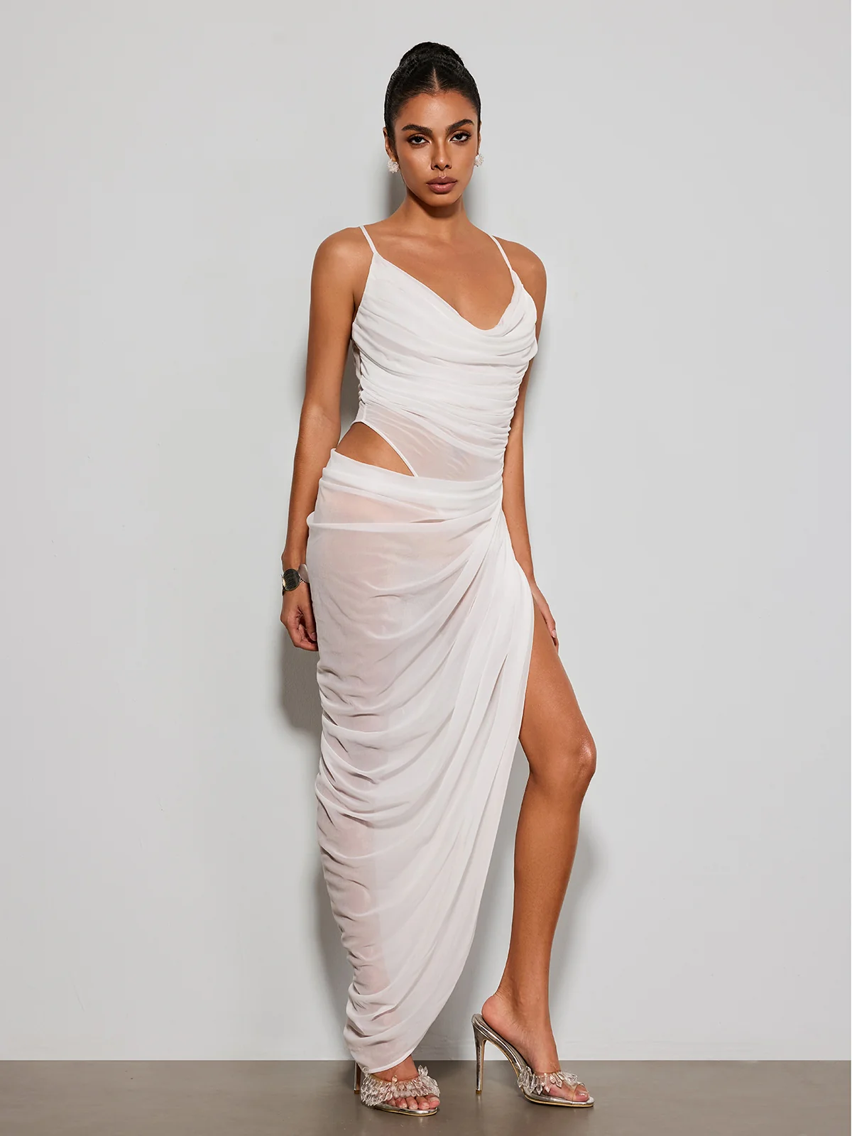 Norvethic Draped Cutout Split Maxi Dress - Image 3