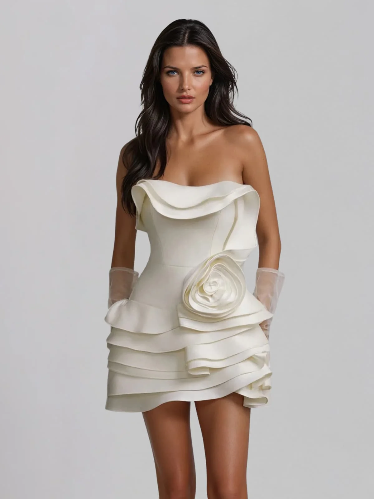 Norvik Strapless Flower Mini Dress