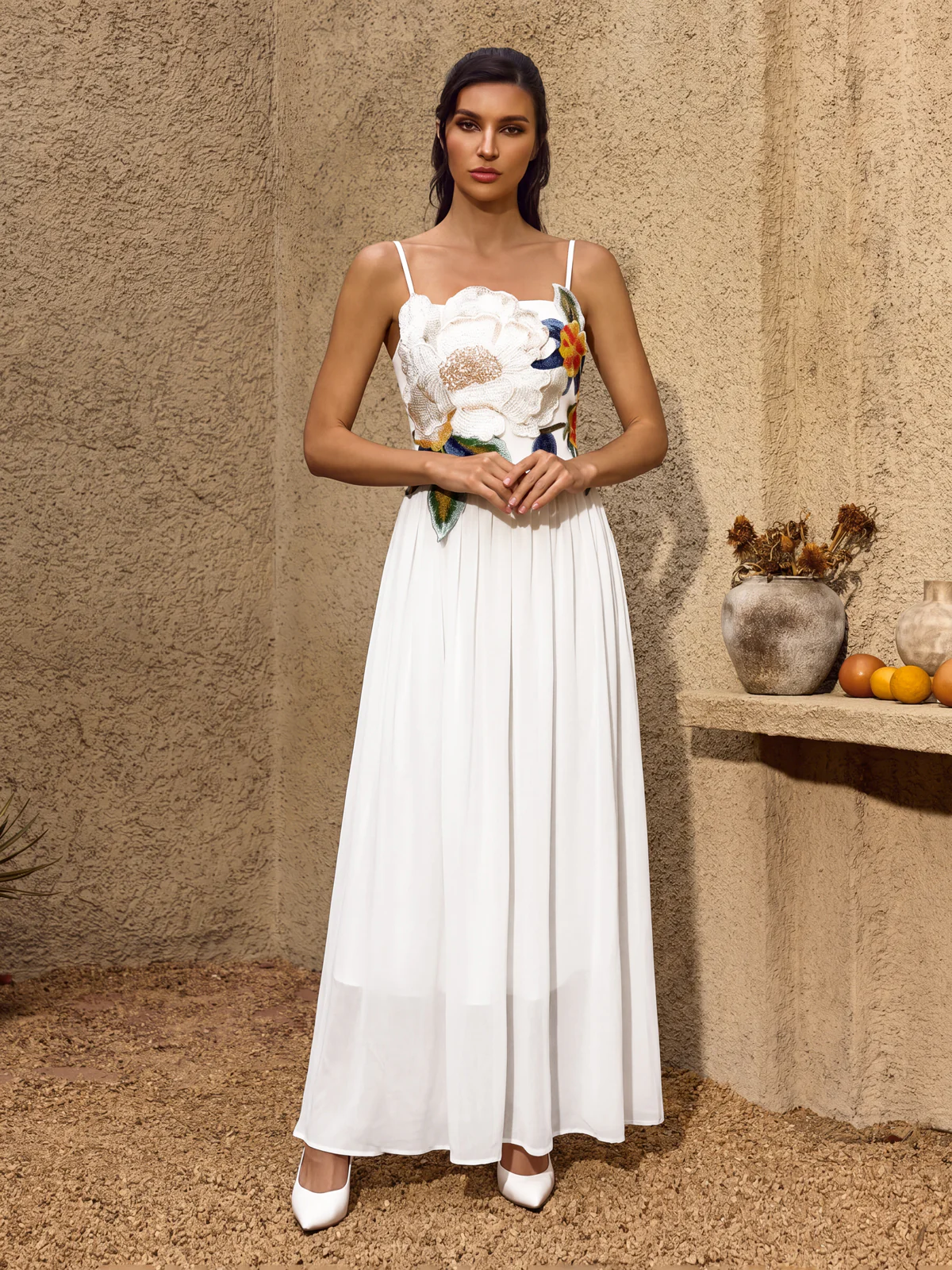 Noryxel Spaghetti Flower Maxi Dress