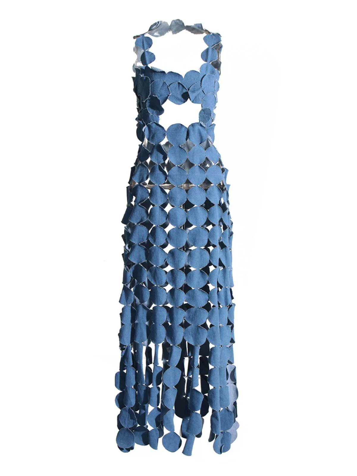 Nyx Circle Cutout Fringe Denim Maxi Dress - Image 5