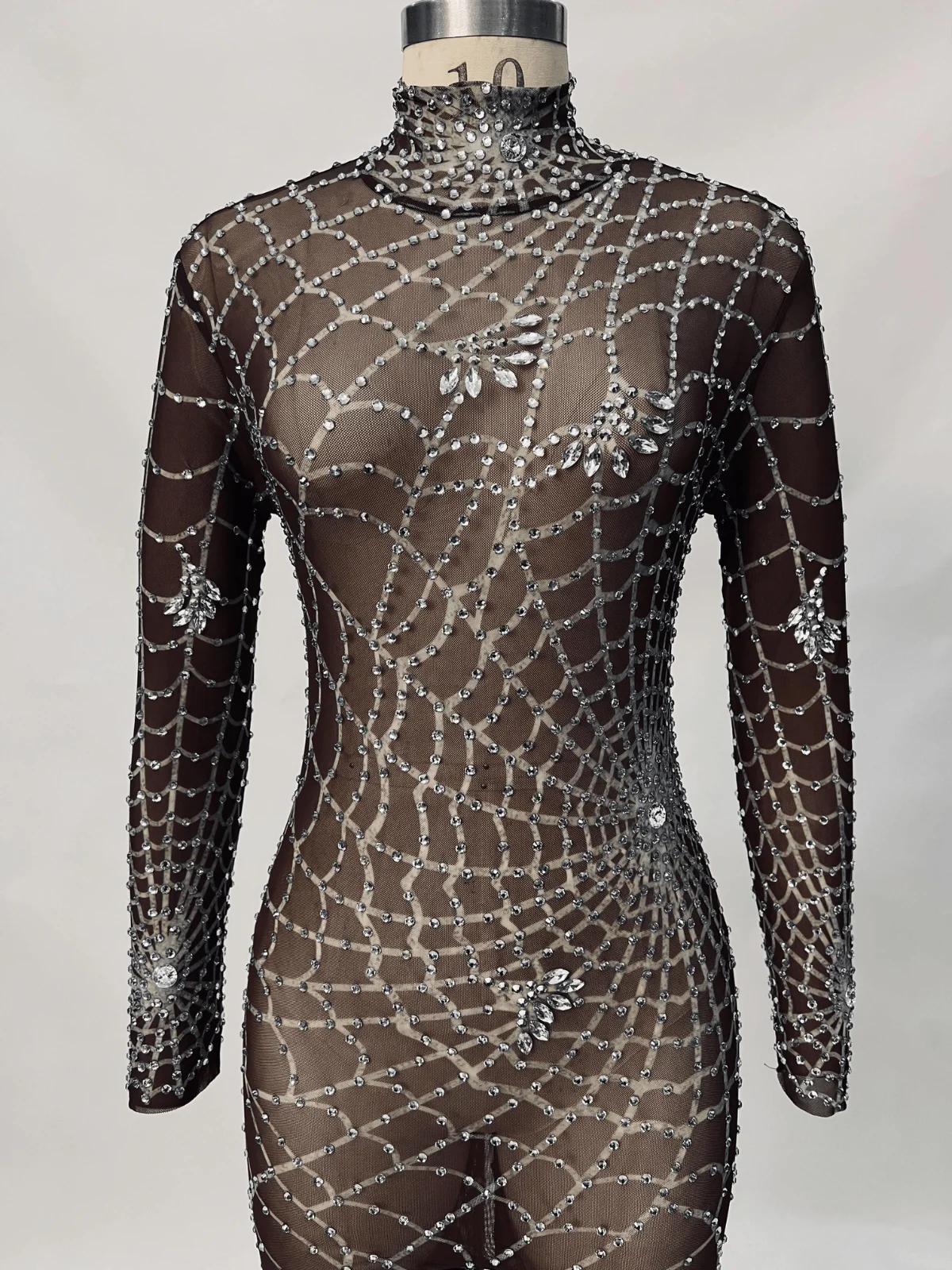 Octavia Cobweb Print Embellished Jumpsuit In Chocolate - Image 6