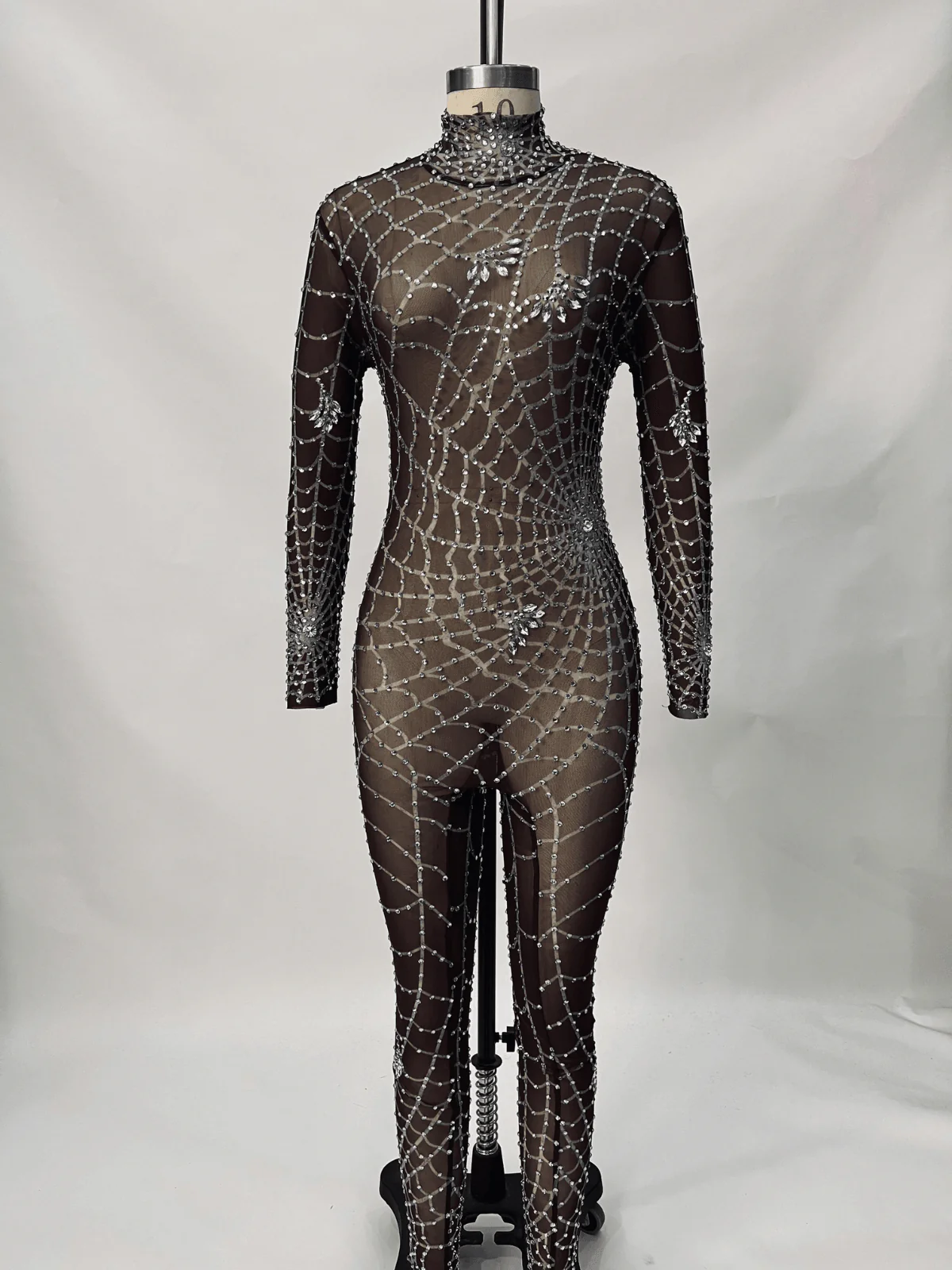 Octavia Cobweb Print Embellished Jumpsuit In Chocolate - Image 7