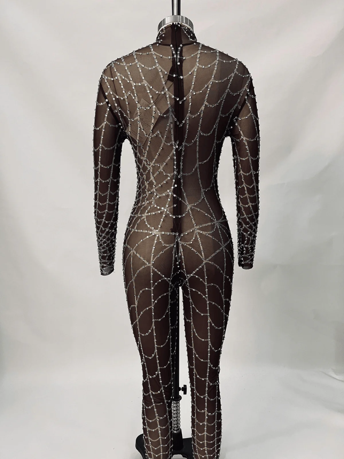 Octavia Cobweb Print Embellished Jumpsuit In Chocolate - Image 8