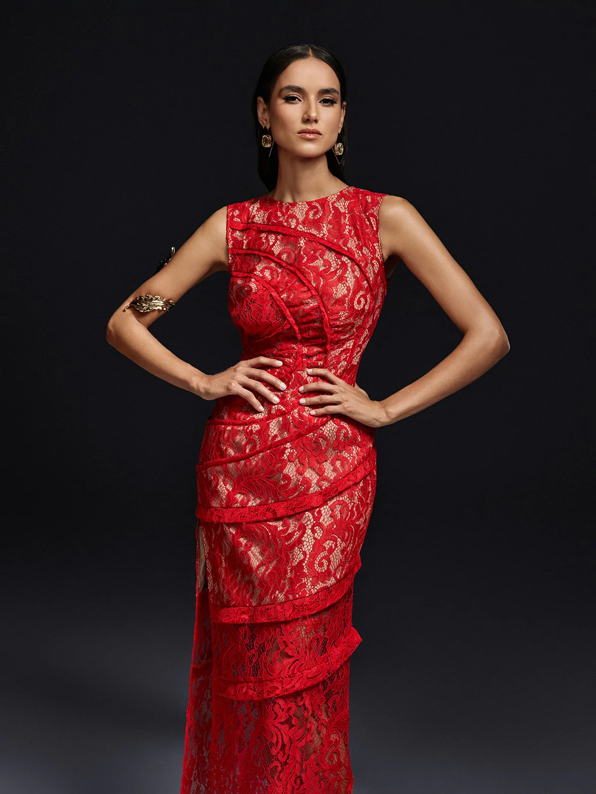 Oliana Sleeveless Lace Midi Dress - Image 3