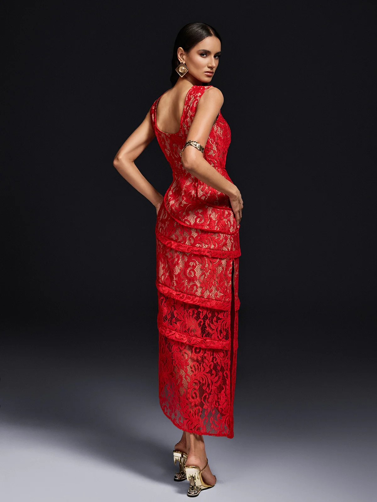 Oliana Sleeveless Lace Midi Dress - Image 6