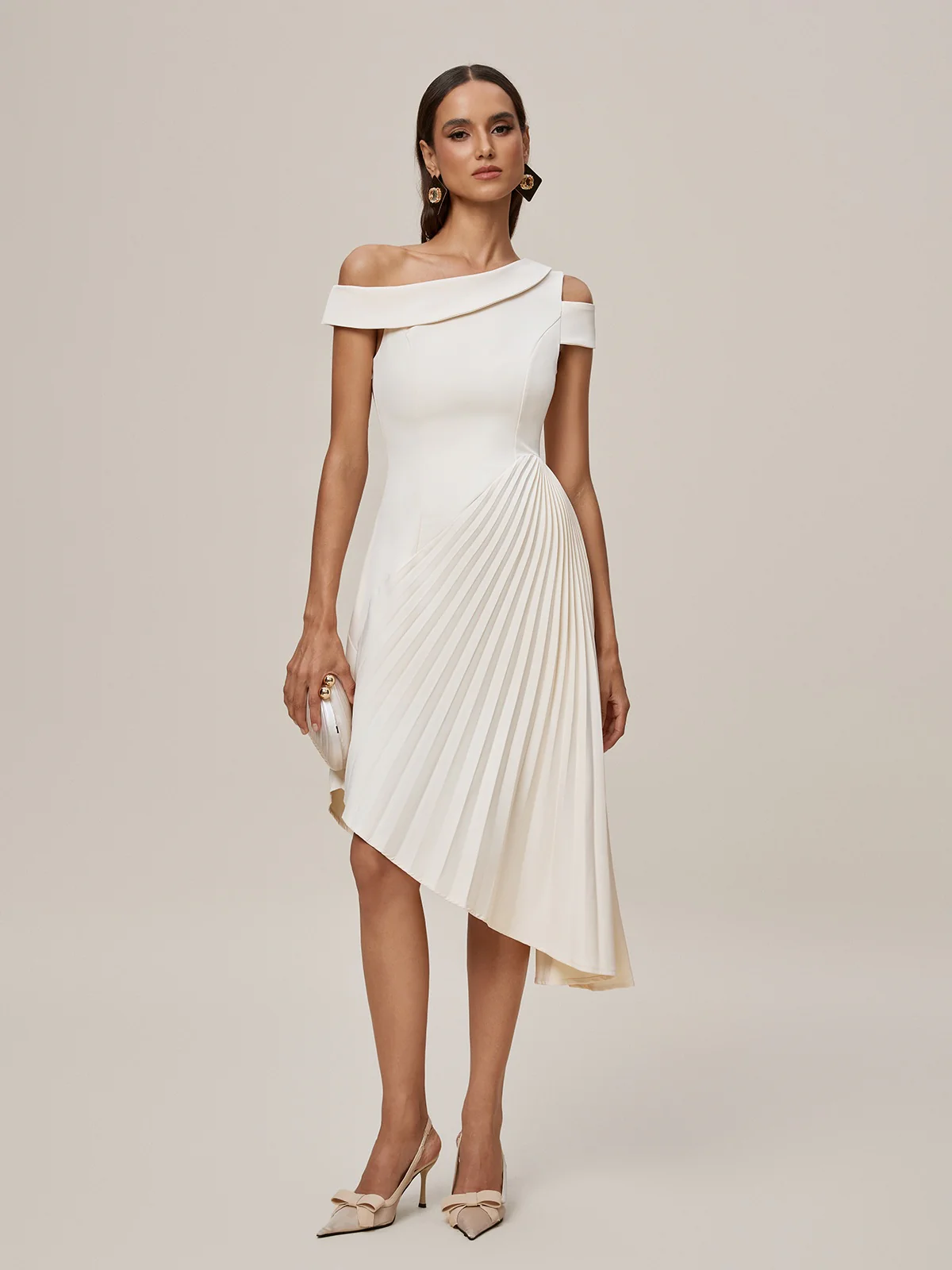 Onyeka One Shoulder Pleated Midi Dress - Image 3