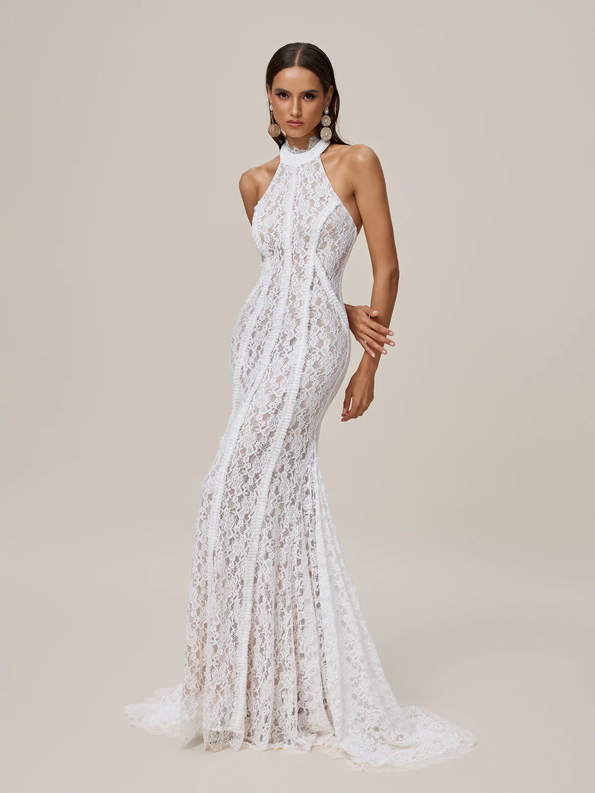 Oorjita Halterneck Lace Maxi Dress