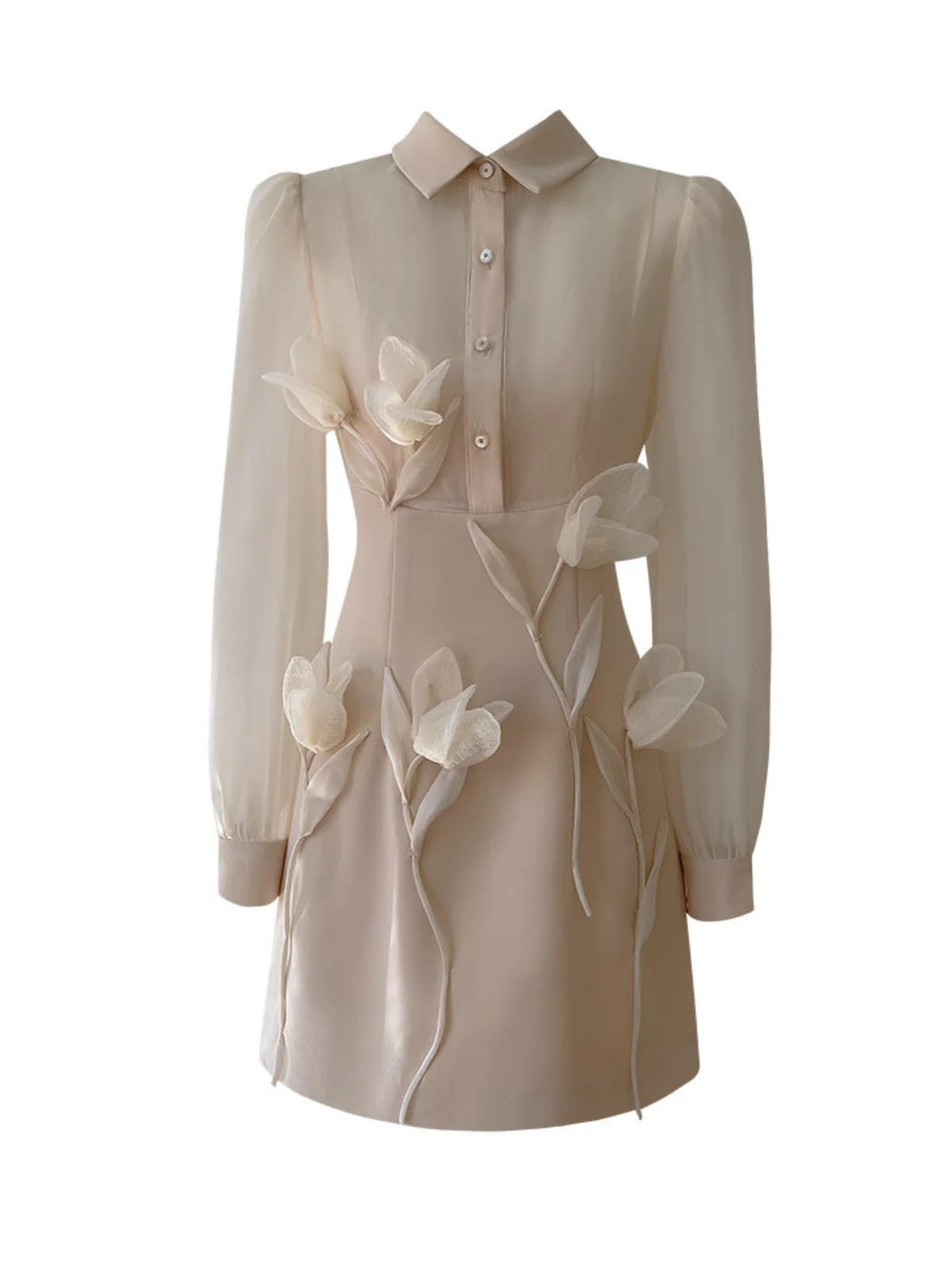 Orabella Folded Collar Flower Mini Dress - Image 7