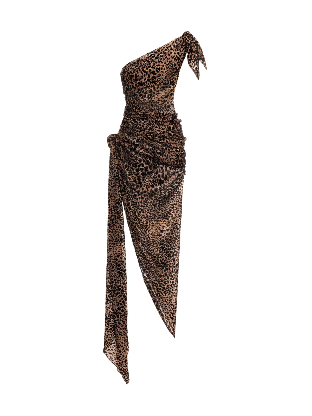 Owena One Shoulder Burnout Split Midi Dress In Leopard - Image 3
