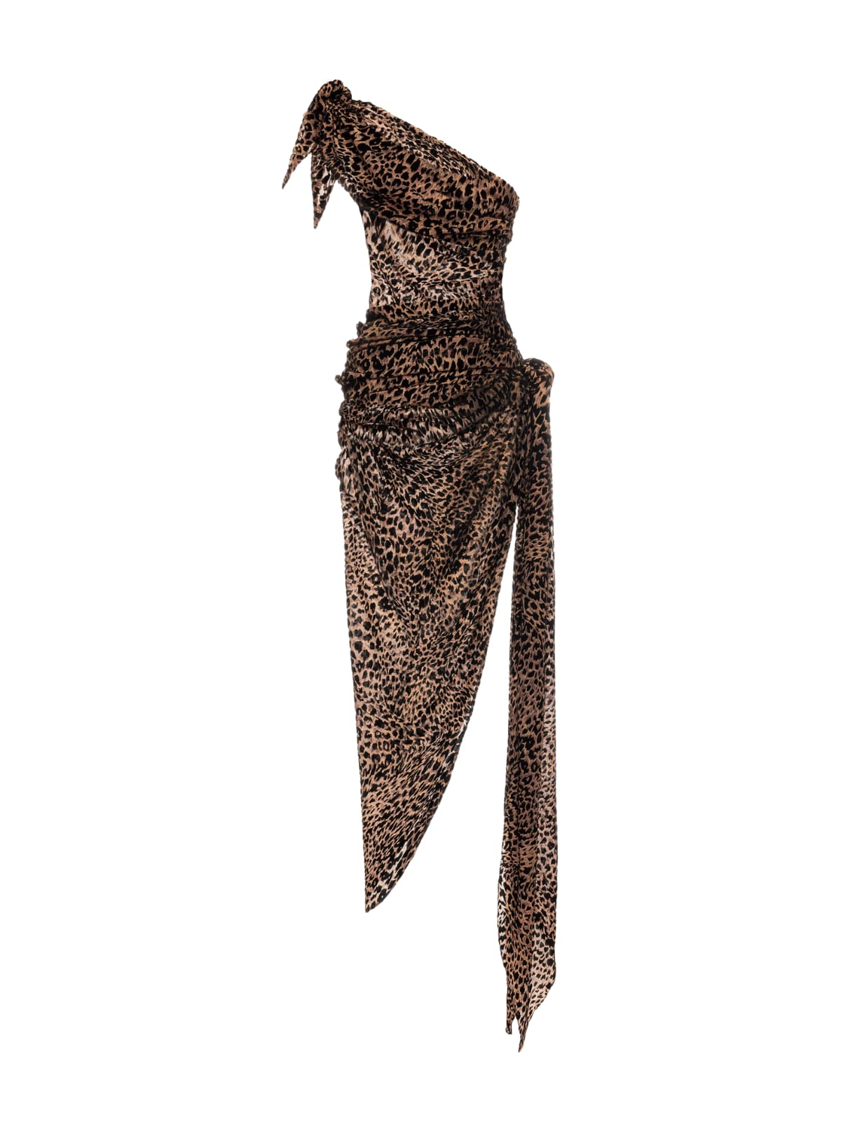 Owena One Shoulder Burnout Split Midi Dress In Leopard - Image 4