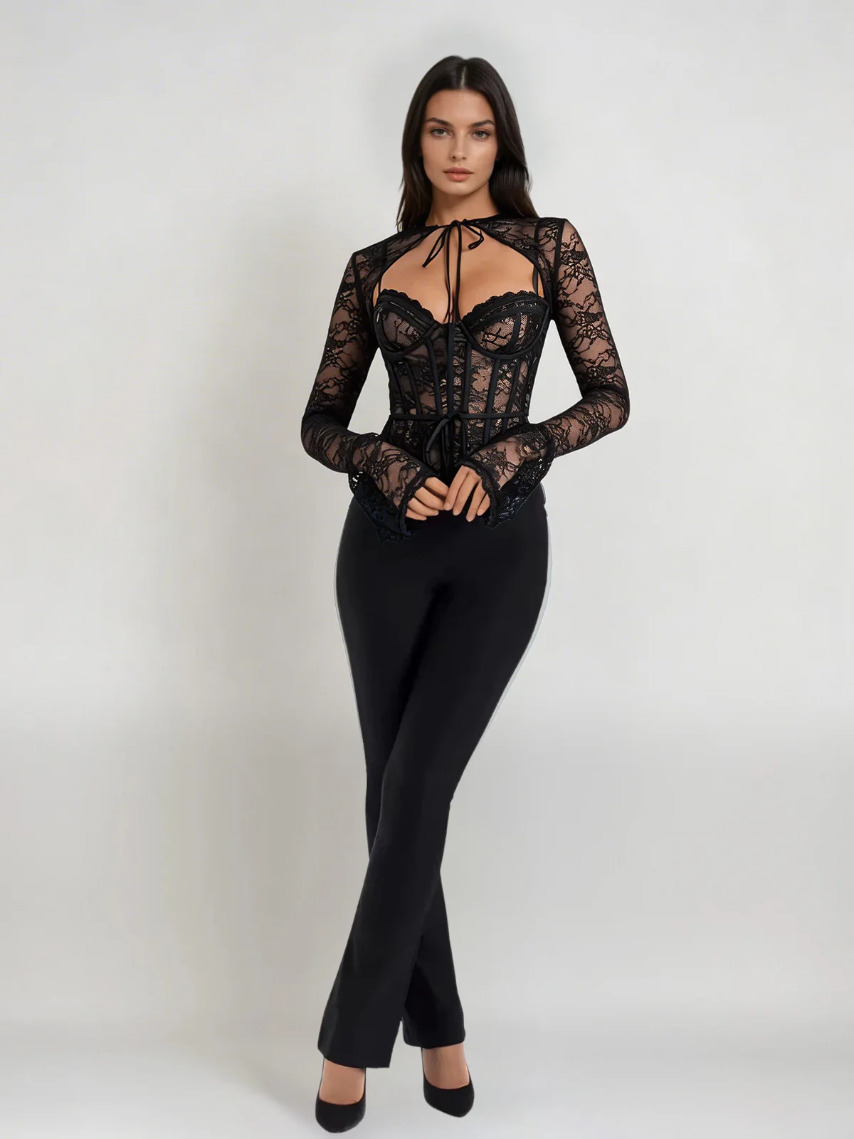 Oxalyx Long Sleeve Corset Lace Top - Image 2