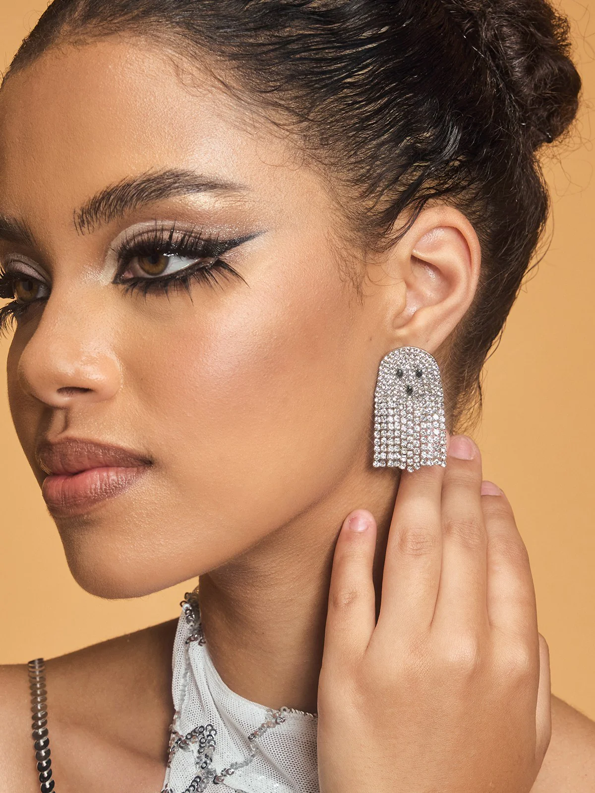 Ozzar Rhinestone Ghost Earrings - Image 2