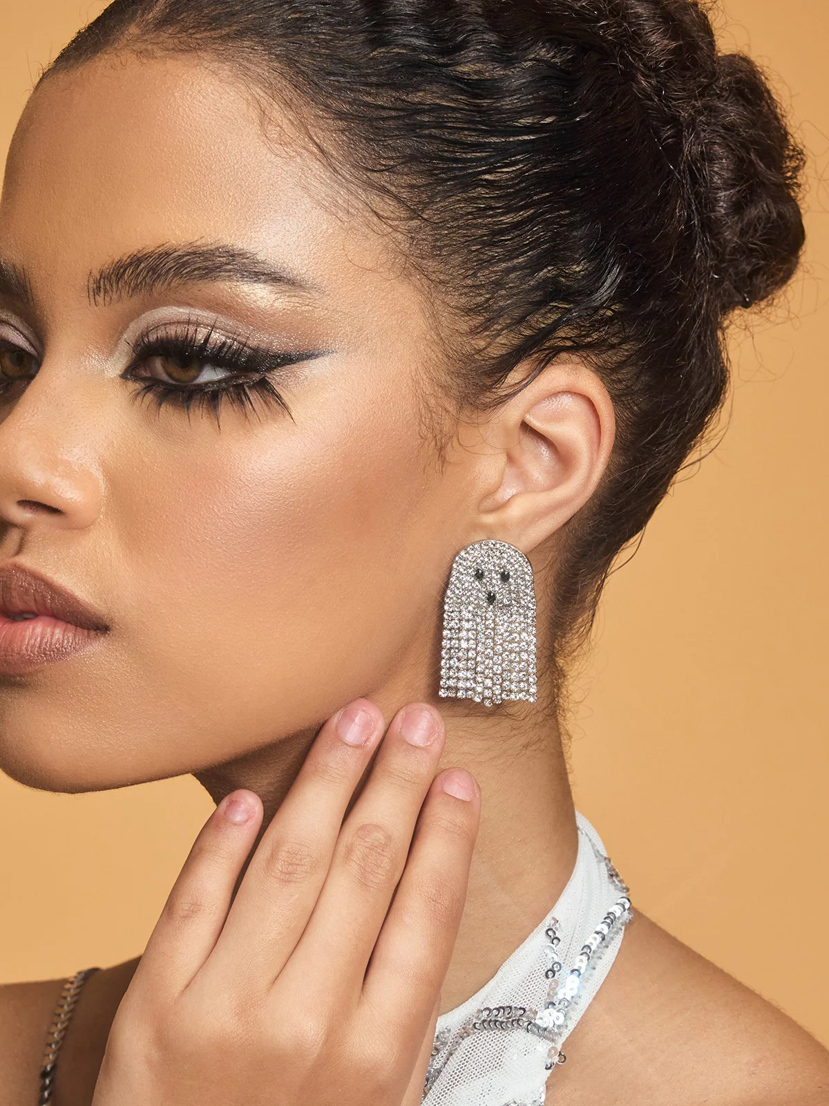 Ozzar Rhinestone Ghost Earrings - Image 4