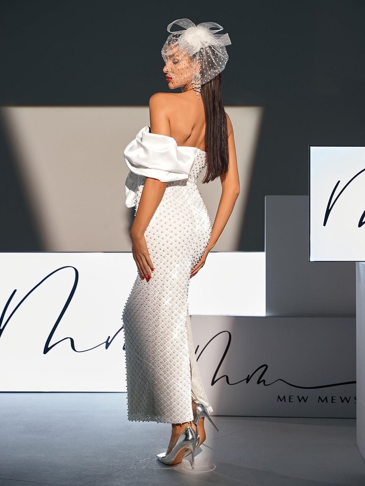 Ozzy Strapless Bow Pearl Embellished Maxi Dress - Image 5