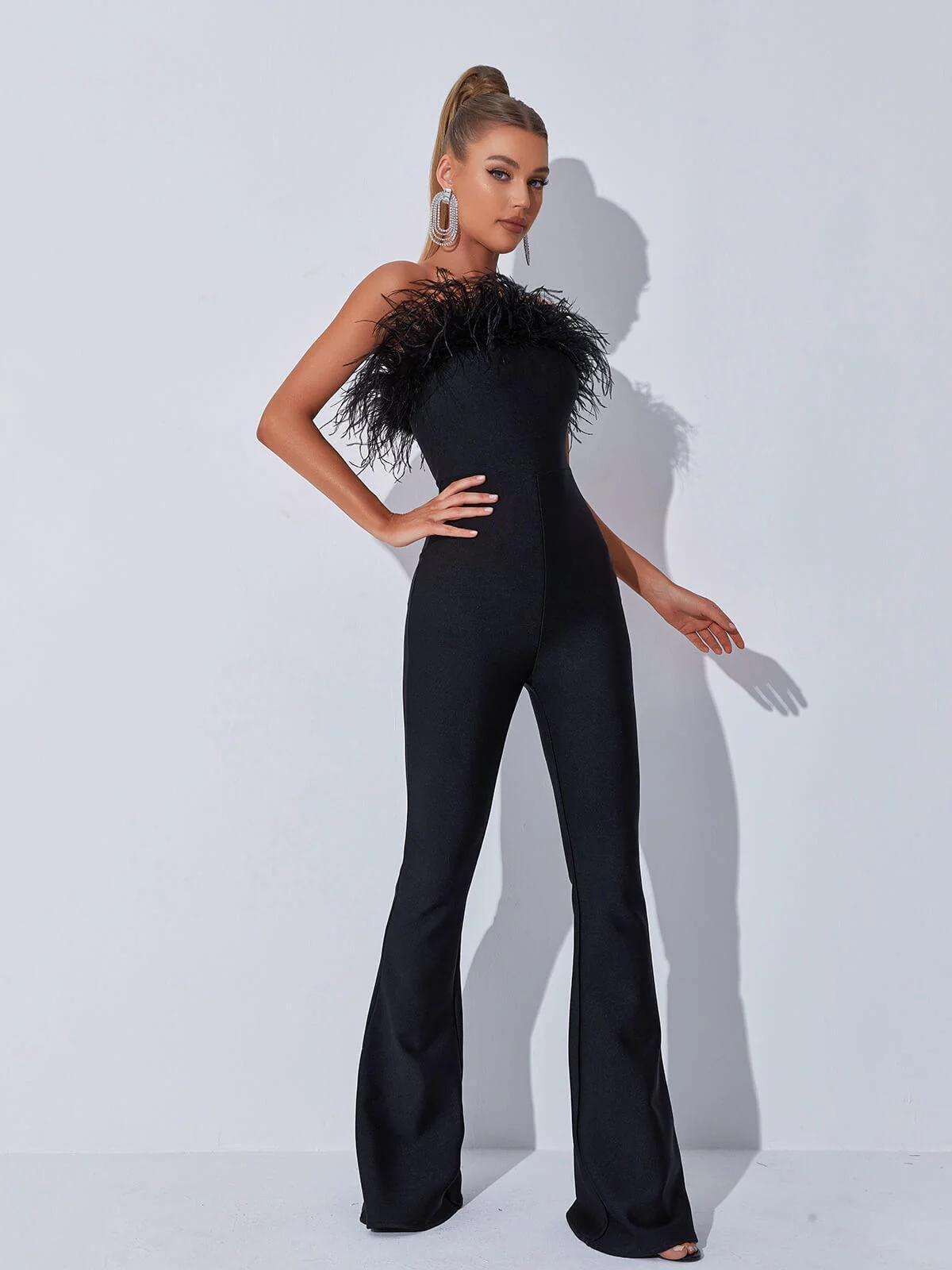 Padma Bandeau Feather Bandage Jumpsuit In Black - Image 5