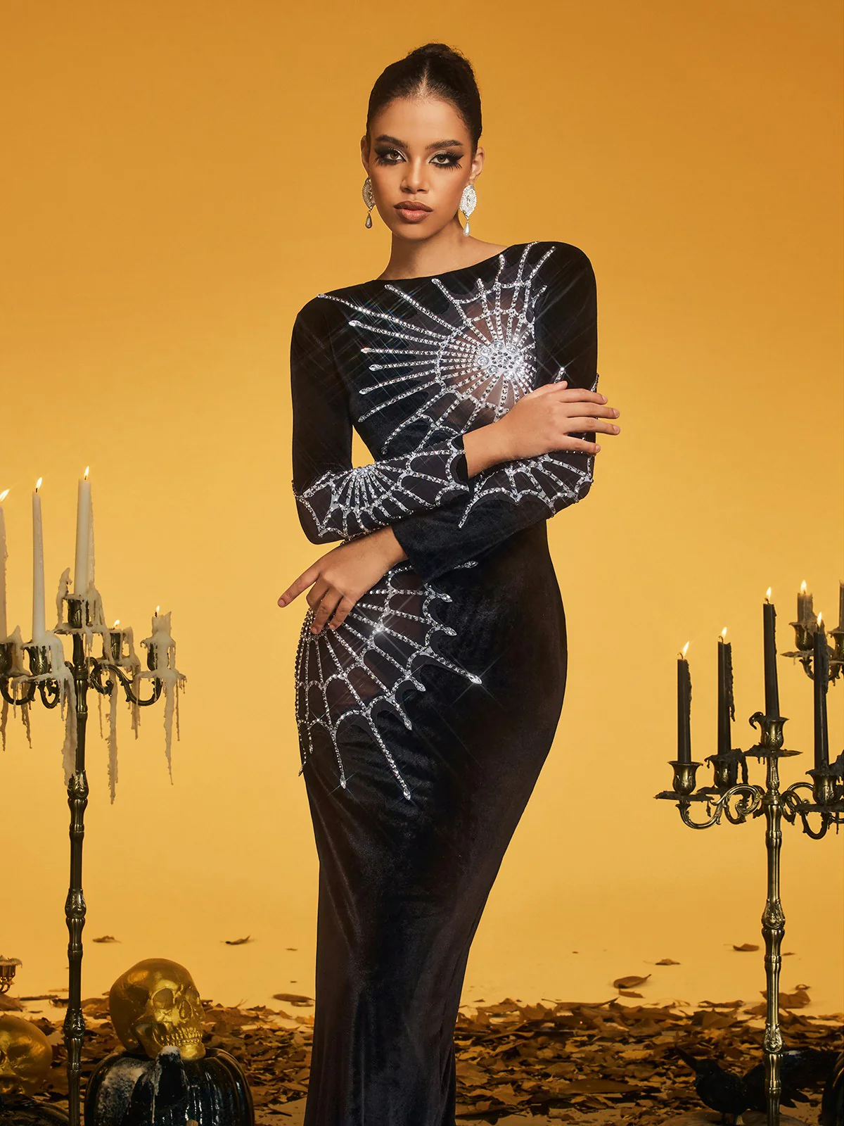 Pancho Long Sleeve Cobweb Velvet Maxi Dress - Image 3