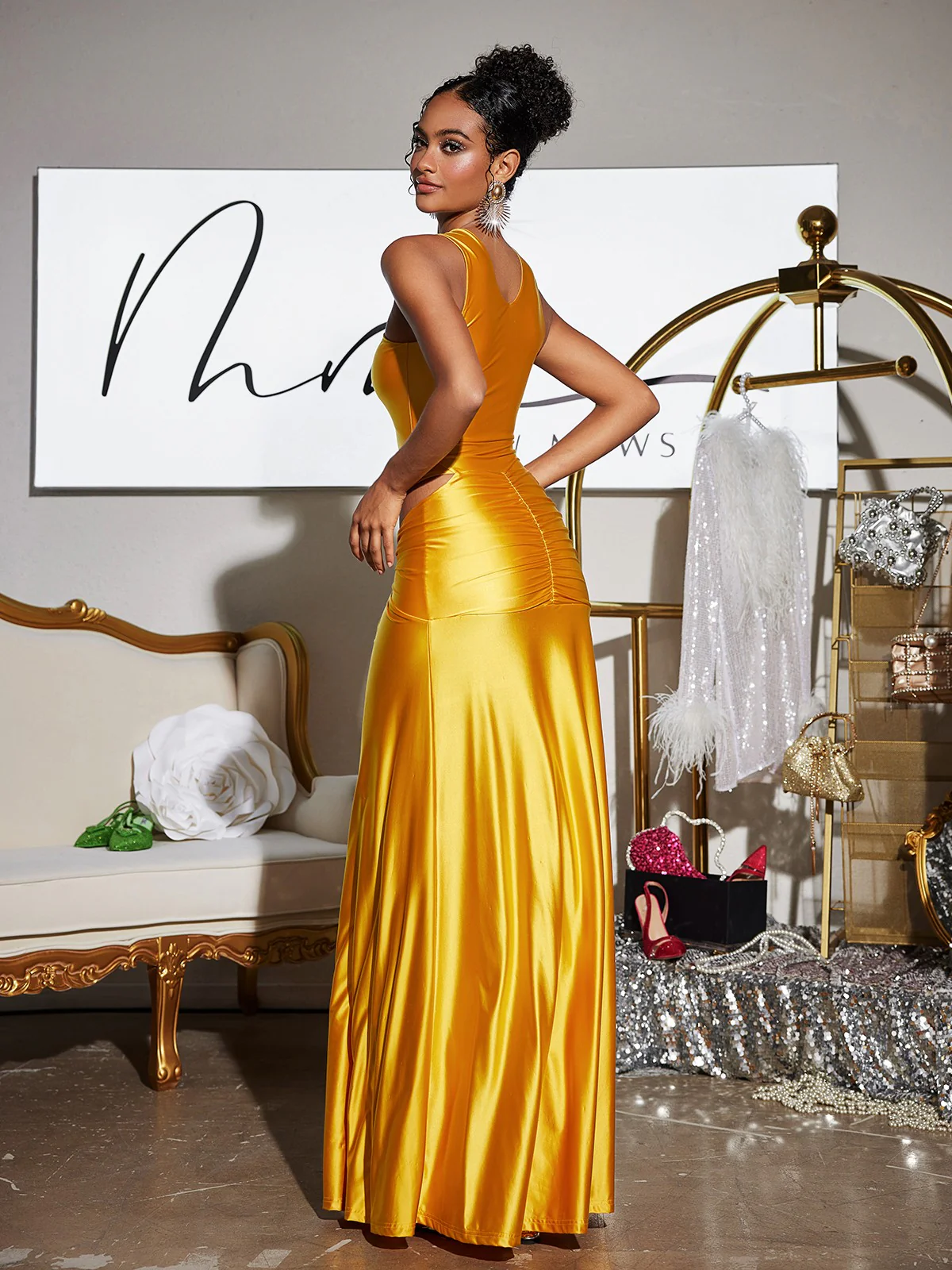 Panya Crystal Cutout Satin Maxi Dress - Image 6