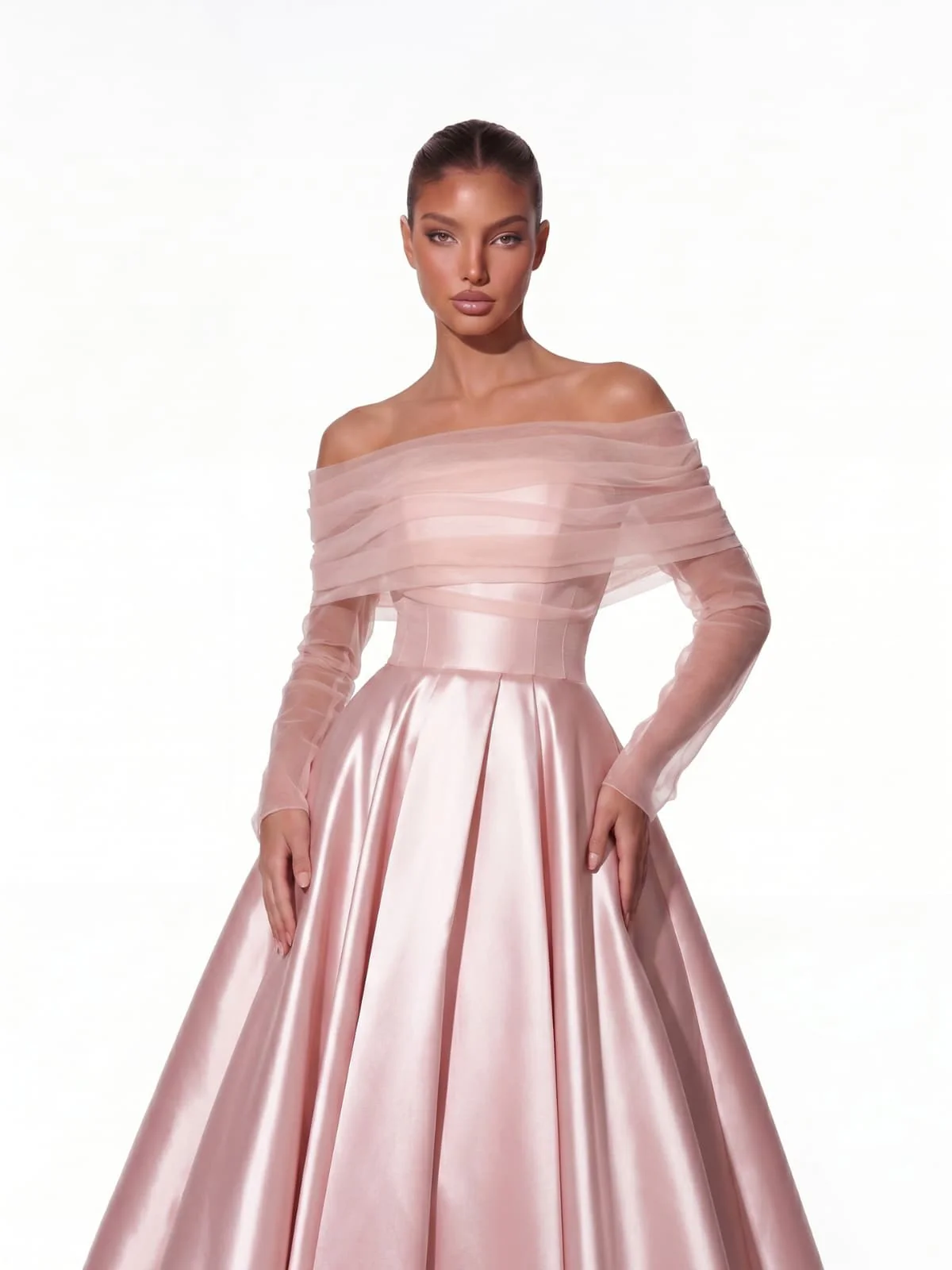 Parven Off Shoulder Mesh Satin Maxi Dress - Image 2