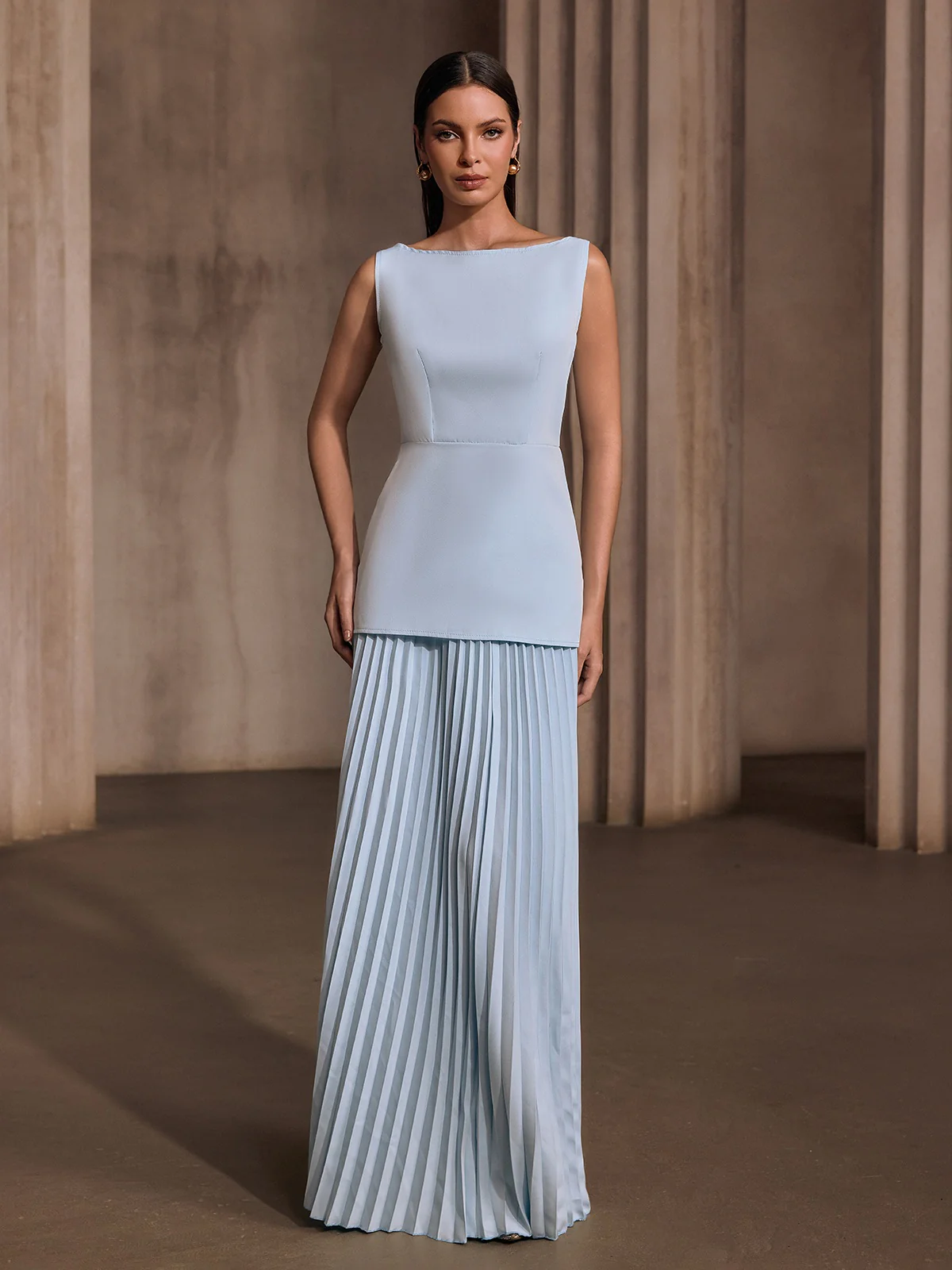 Pavixor Sleeveless Pleated Skirt Set