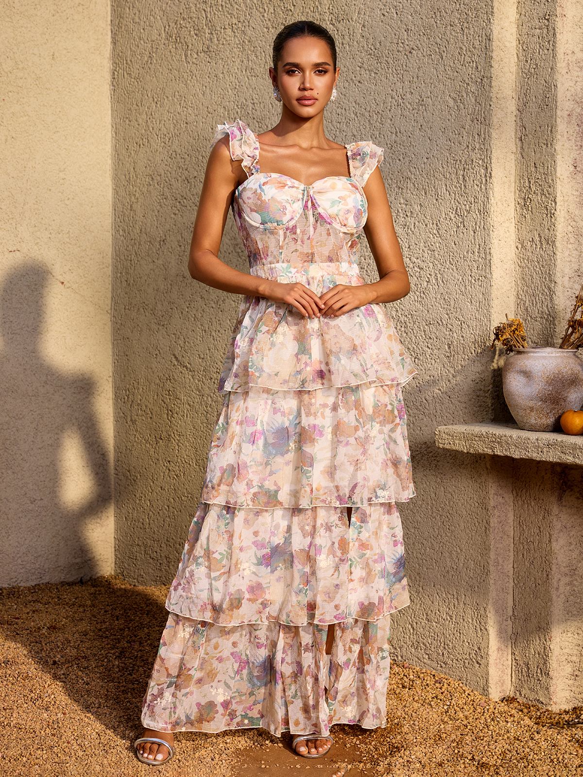 Phaevric Sleeveless Printed Tiered Maxi Dress - Image 3