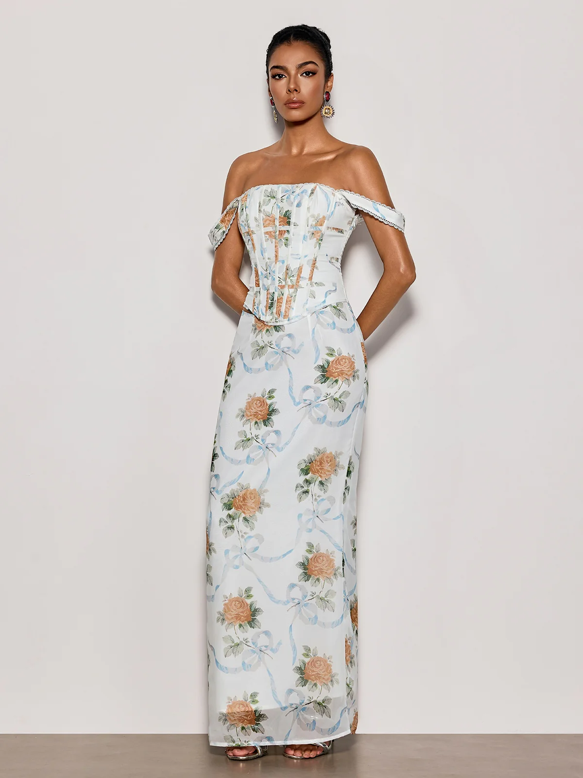 Pheron Off Shoulder Floral Maxi Dress - Image 5