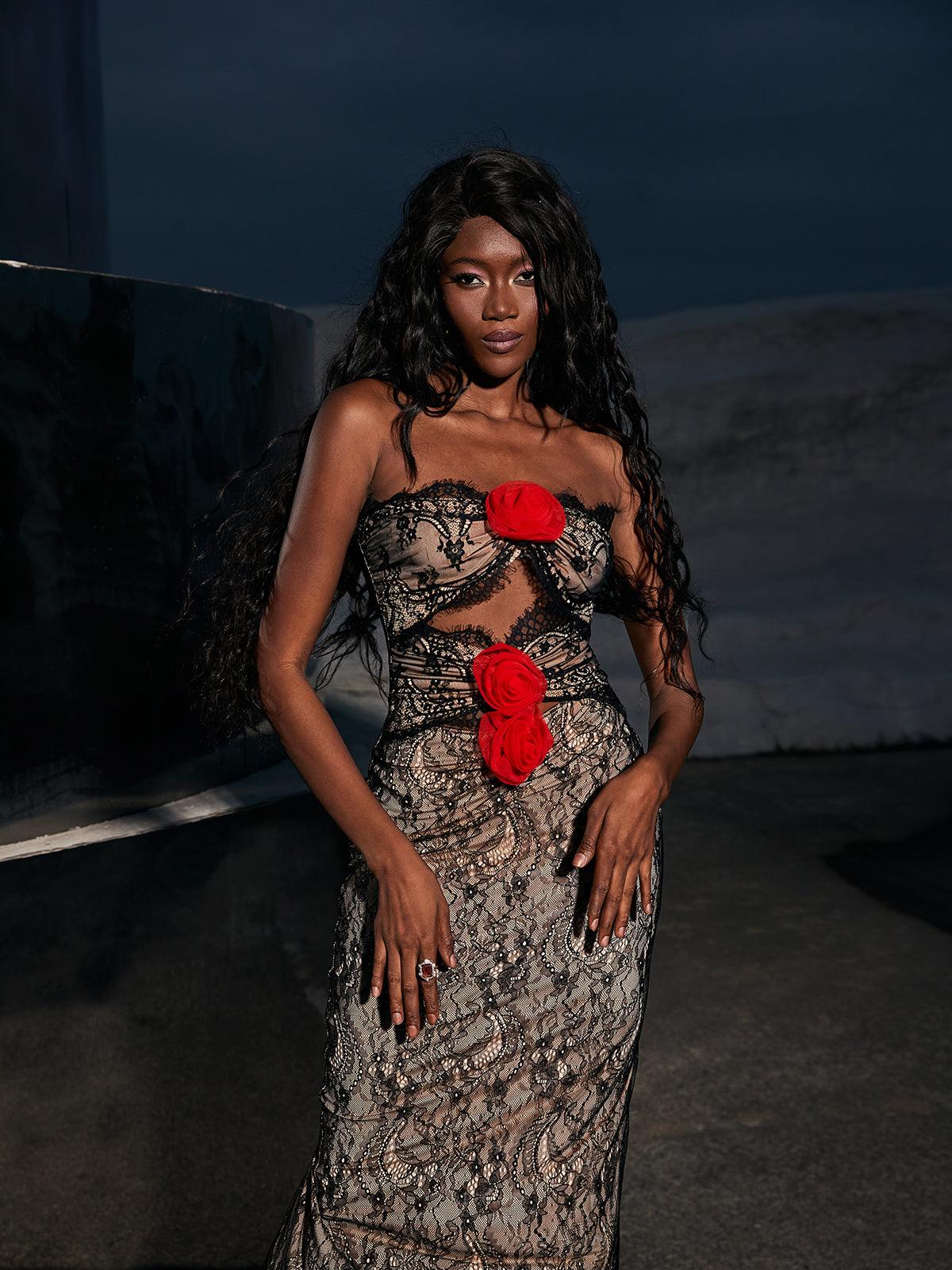 Phoenix Flower Lace Midi Dress - Image 3