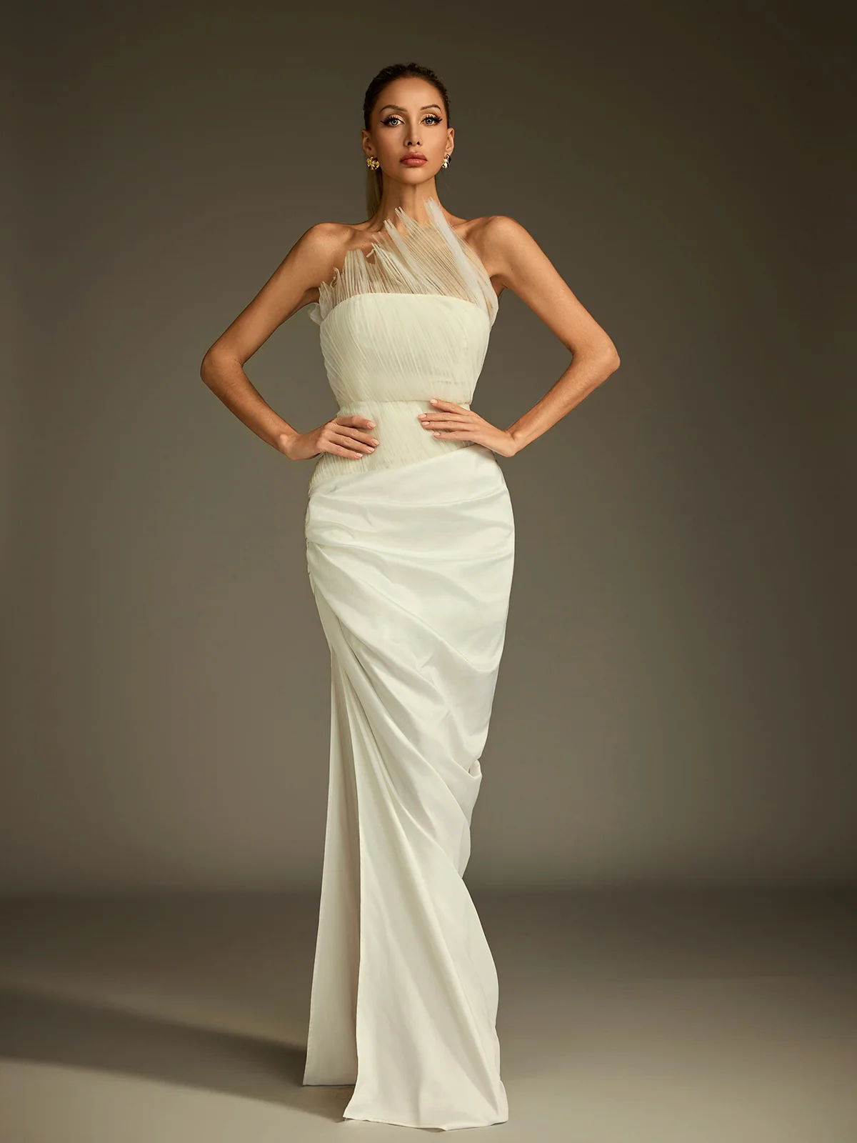 Kaelan Strapless Ruched Split Skirt Set
