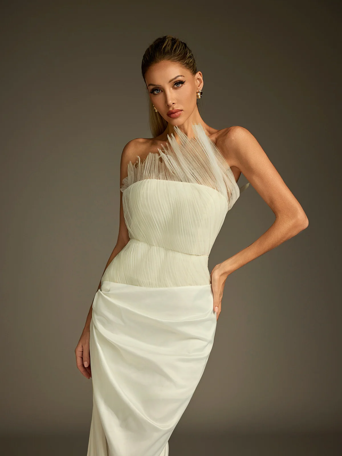 Kaelan Strapless Ruched Split Skirt Set - Image 2