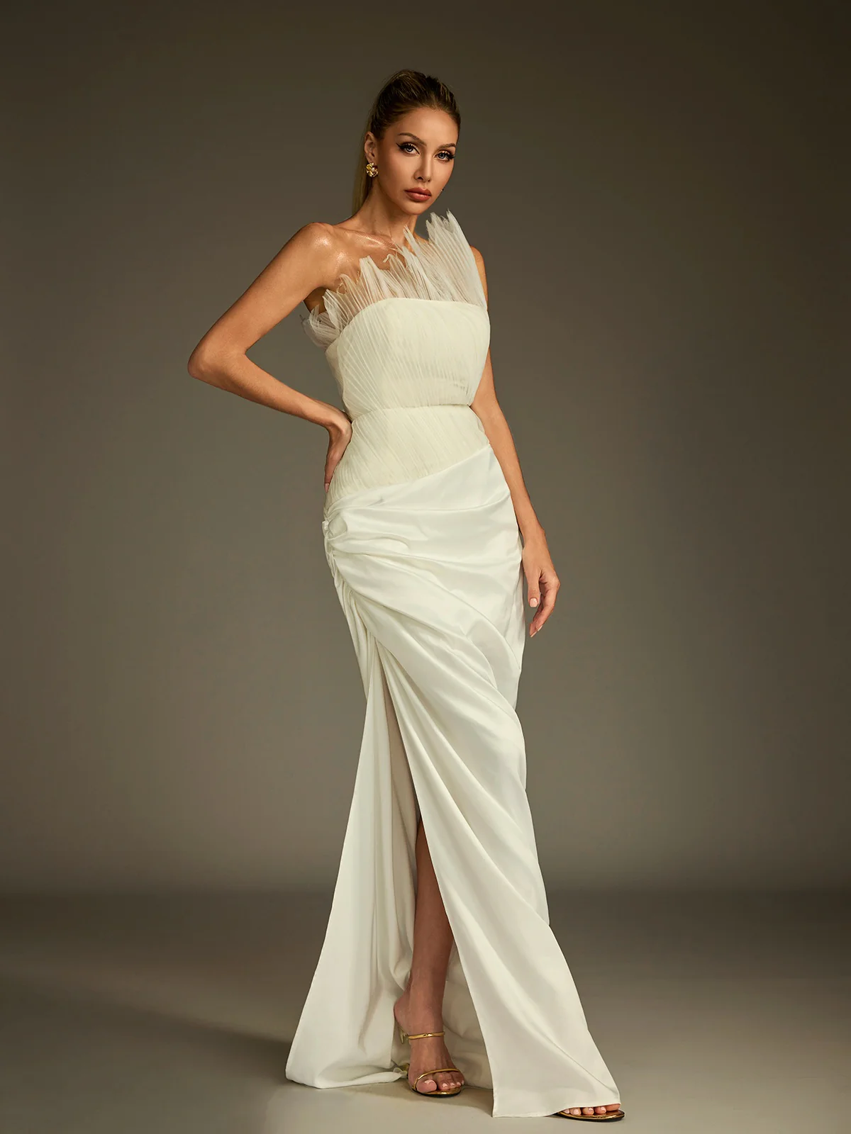 Kaelan Strapless Ruched Split Skirt Set - Image 4