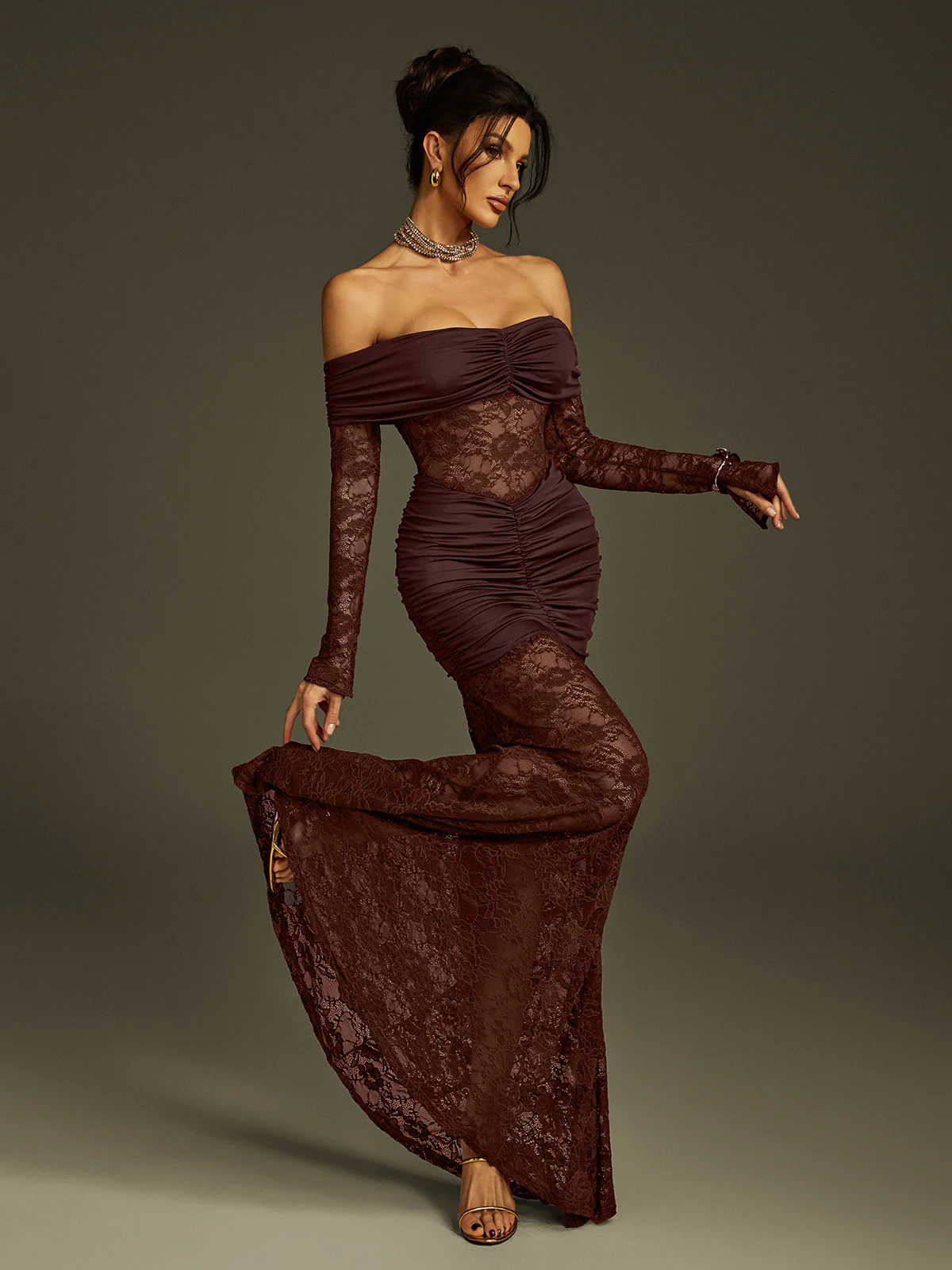 Poseidon Off Shoulder Lace Maxi Dress - Image 2